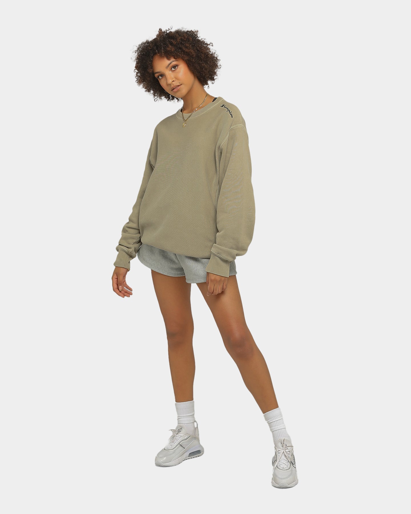 Champion Reverse Weave Multi Script Crew American Khaki