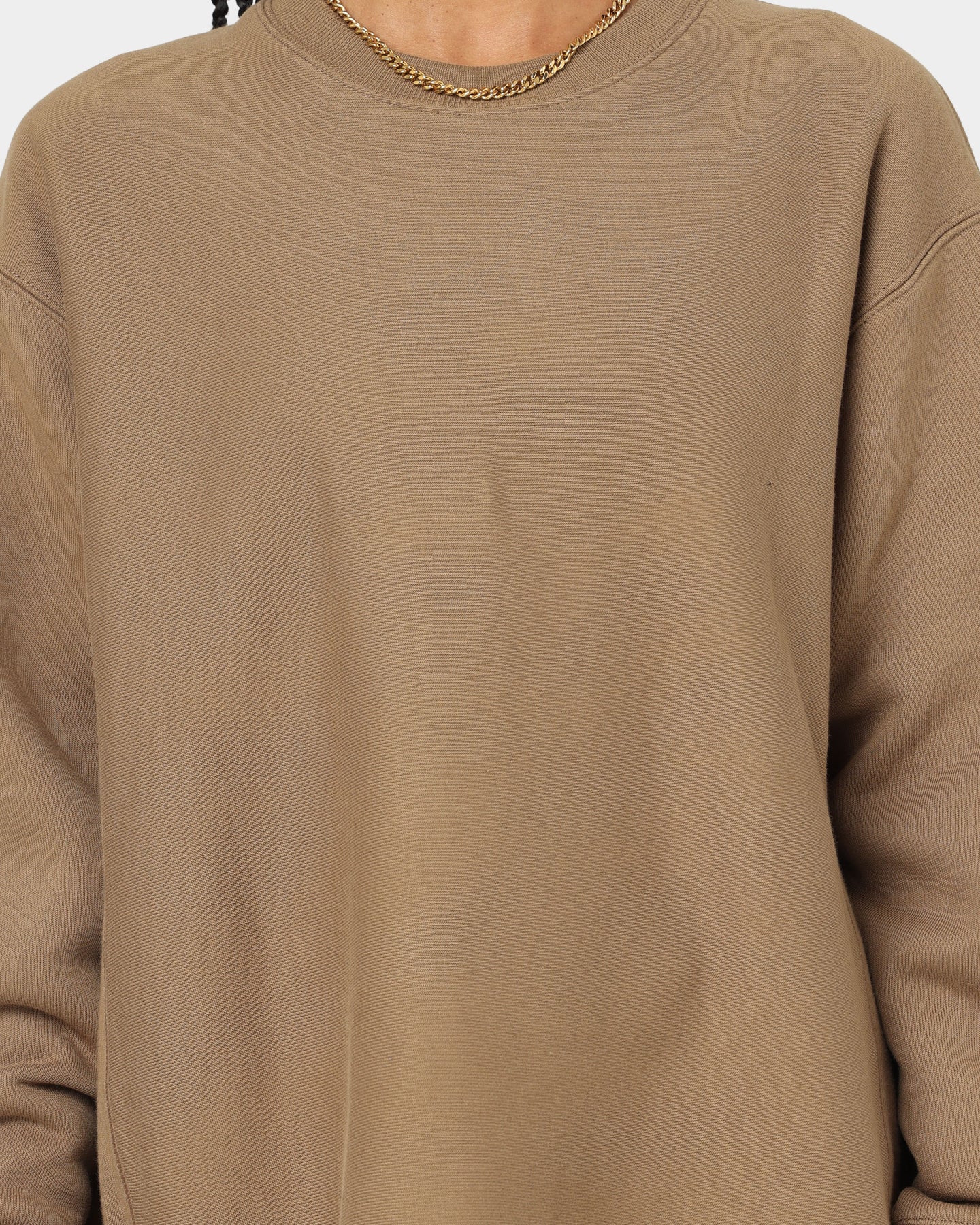 Majsterka Ženská reverzná väzba Veľká oblúk Crewneck Midway Brown