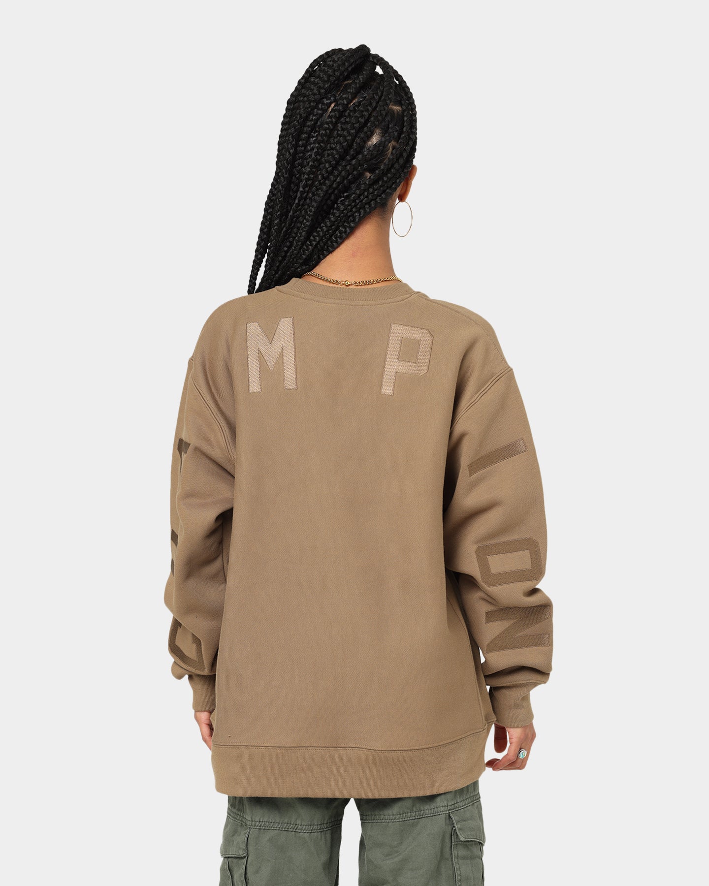 Majsterka Ženská reverzná väzba Veľká oblúk Crewneck Midway Brown