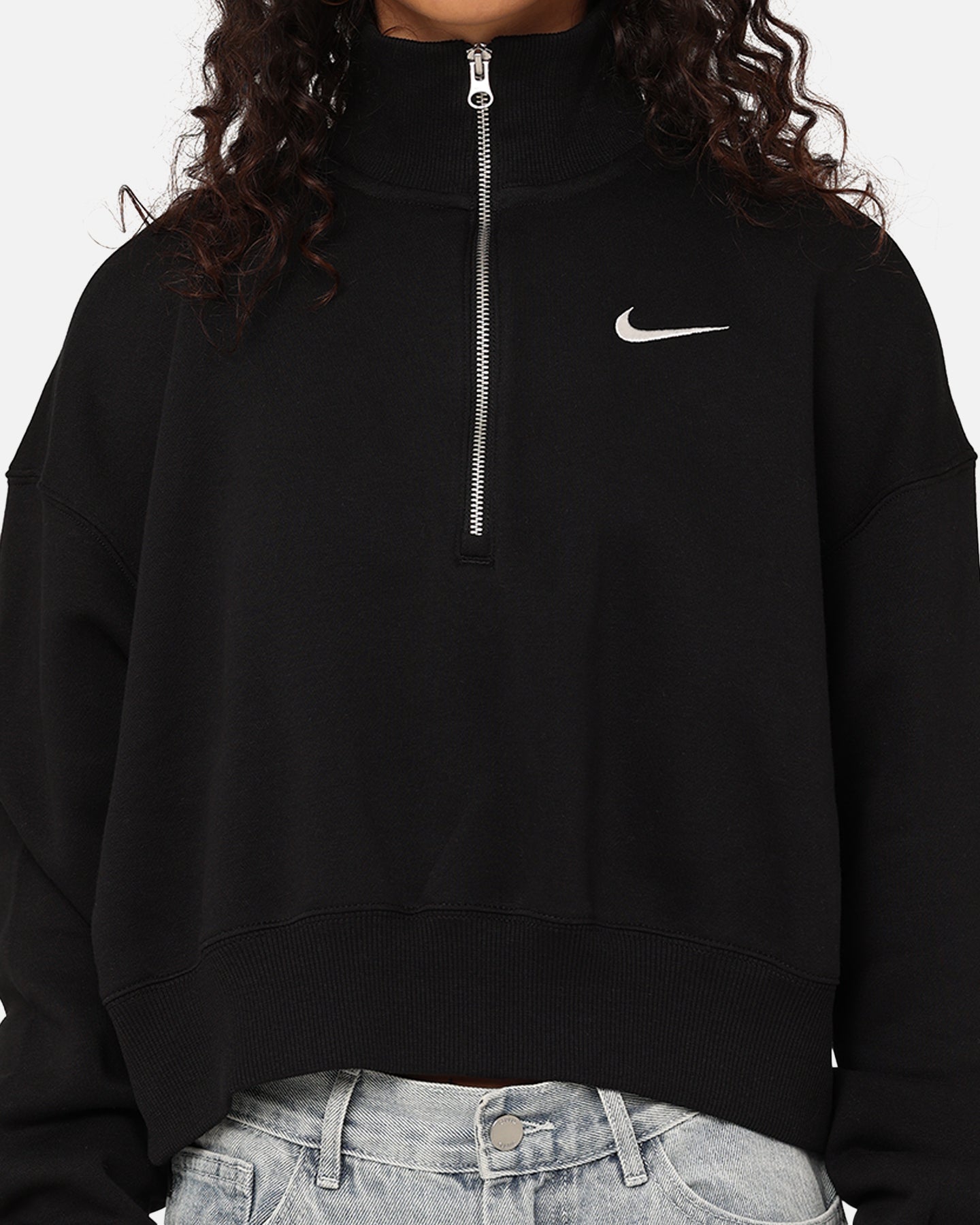 Nike dames sportkledingstijl Phoenix Fleece bijgesneden half zip sweatshirt zwart/zeil