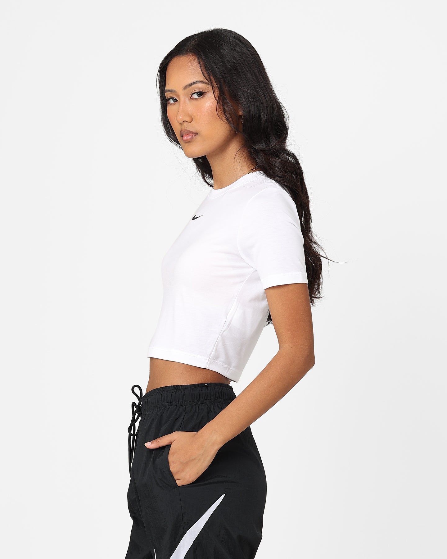 Nike dames sportkleding essentiële slank fit crop t-shirt wit