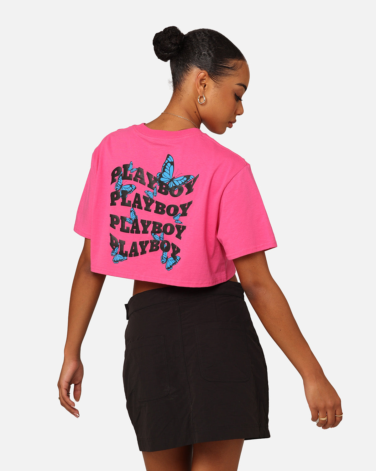 Playboy Women's Butterfly Cropped T-Shirt Pink