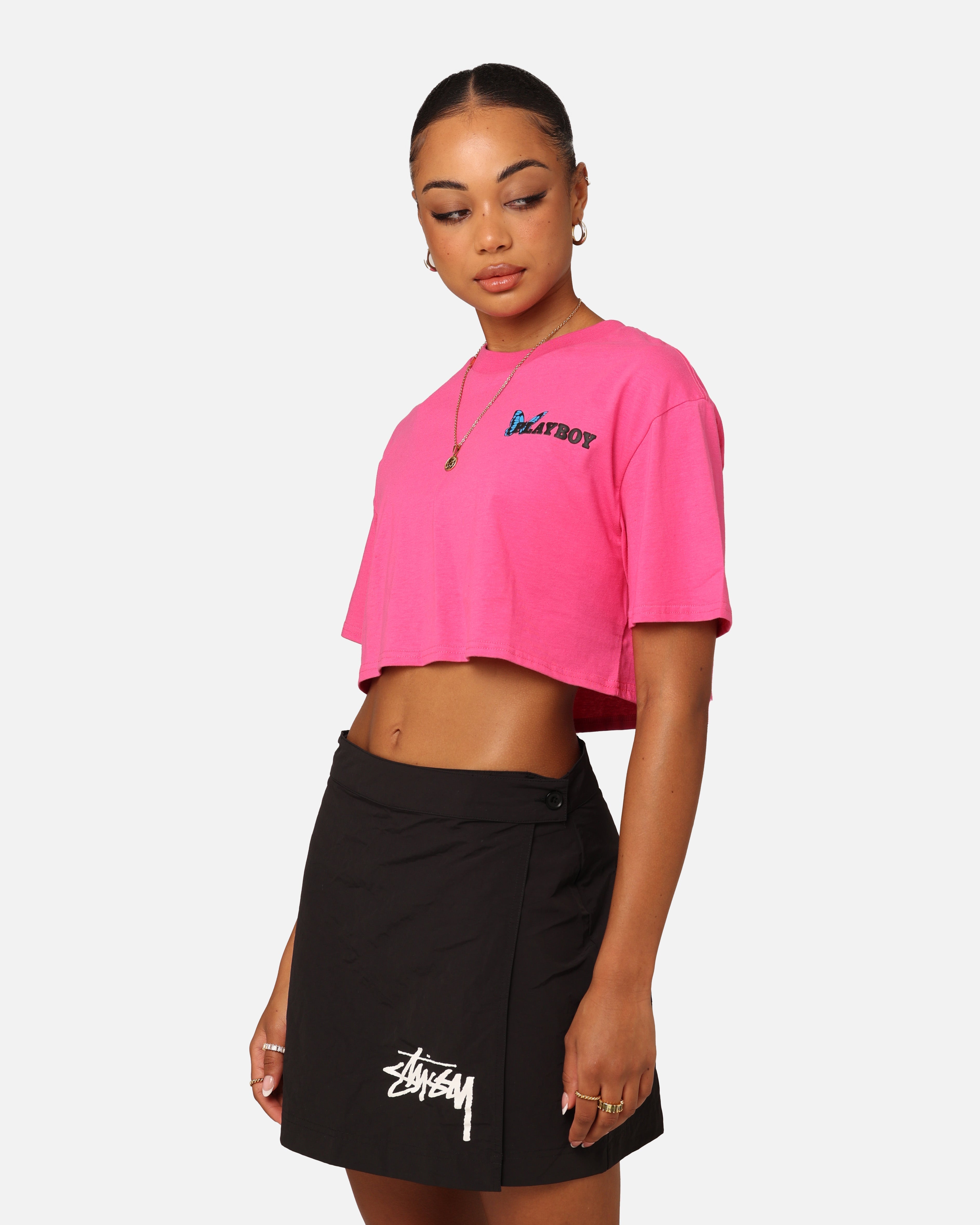 Playboy Women's Butterfly Cropped T-Shirt Pink