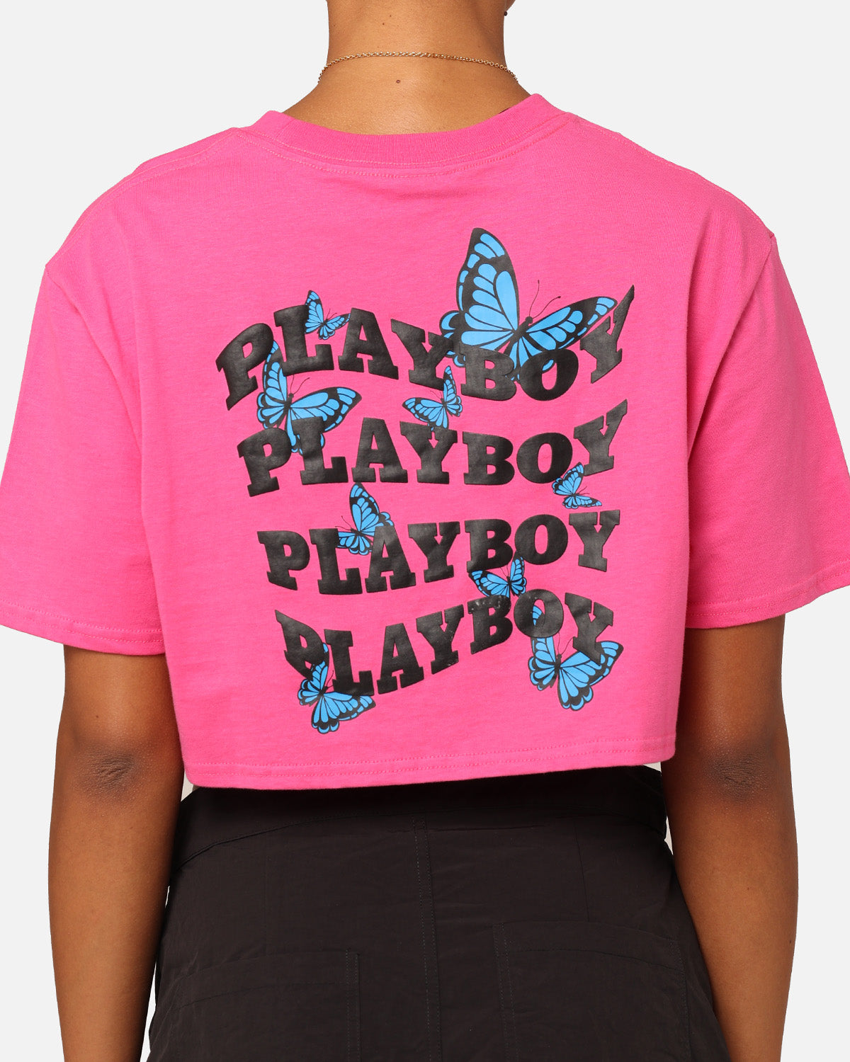 Playboy Women's Butterfly Cropped T-Shirt Pink