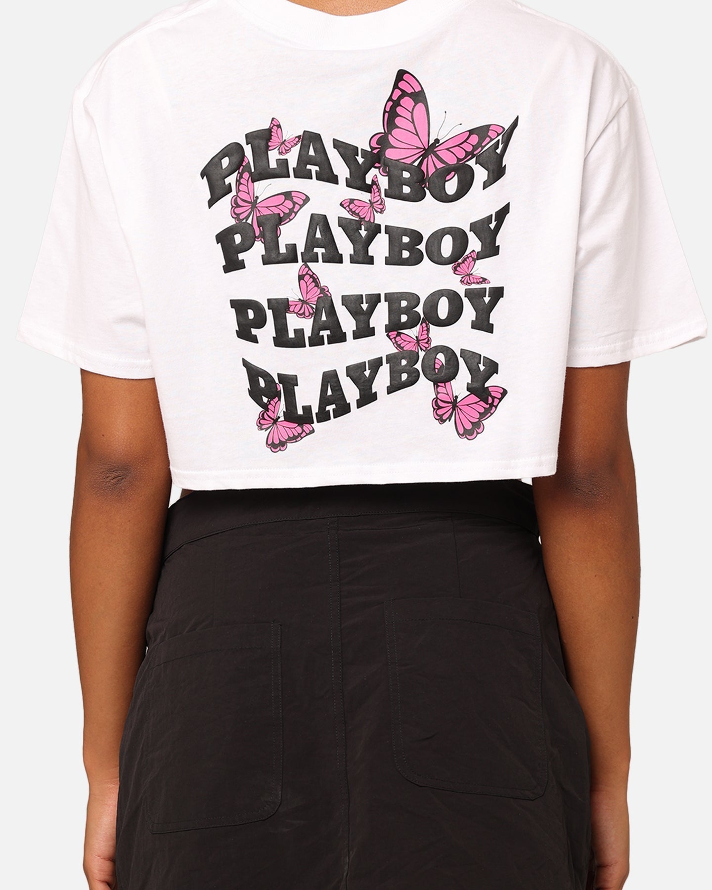 Playboy kvinnors fjäril beskurna t-shirt vit