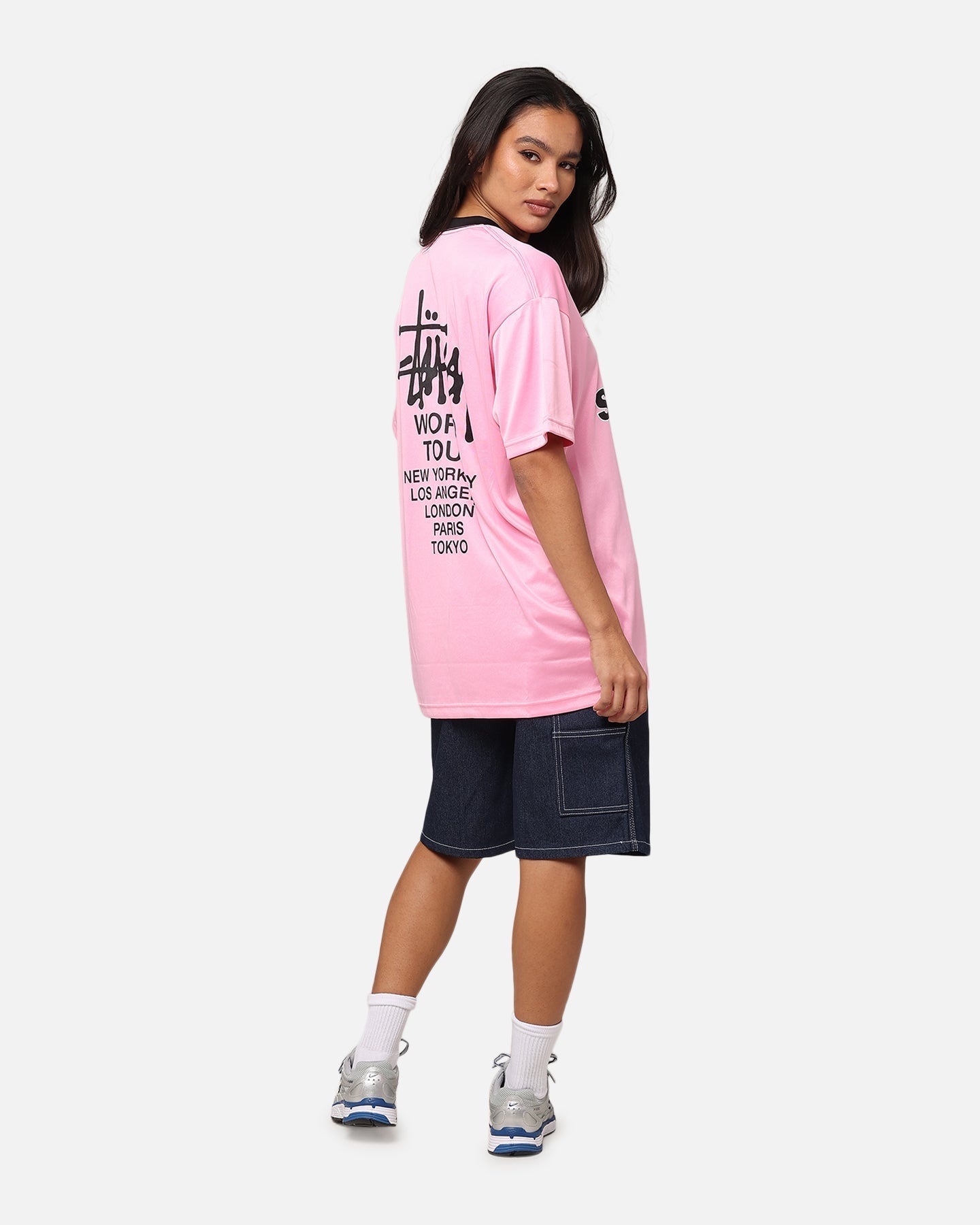 Stussy voetbal t-shirt roze