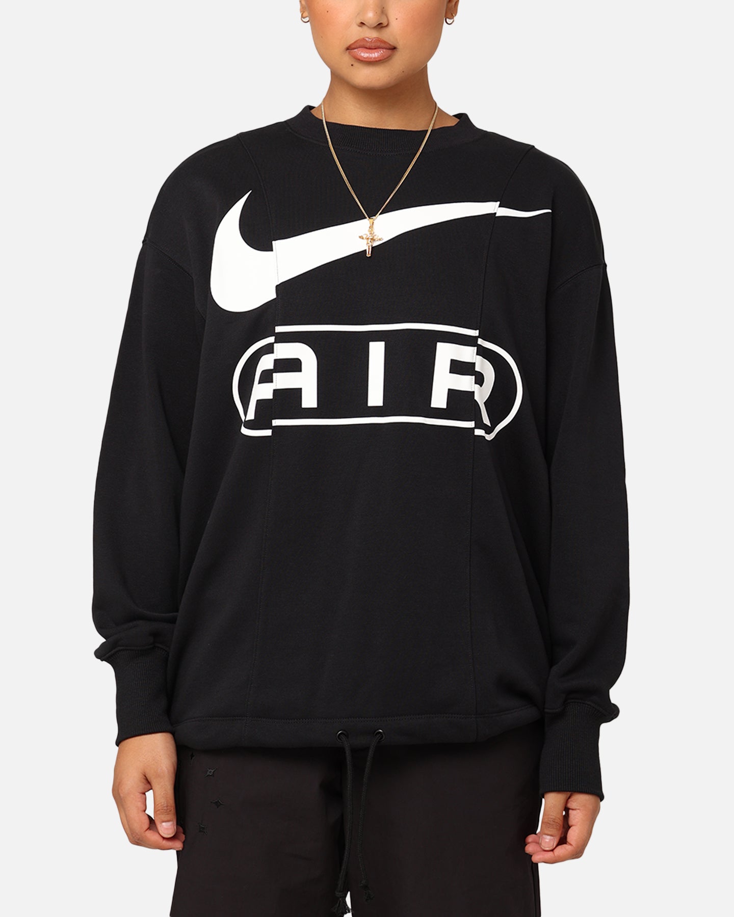 Nike Women's Sportswear Air Over-Overized Fleece Crewneck Schwarz/Weiß