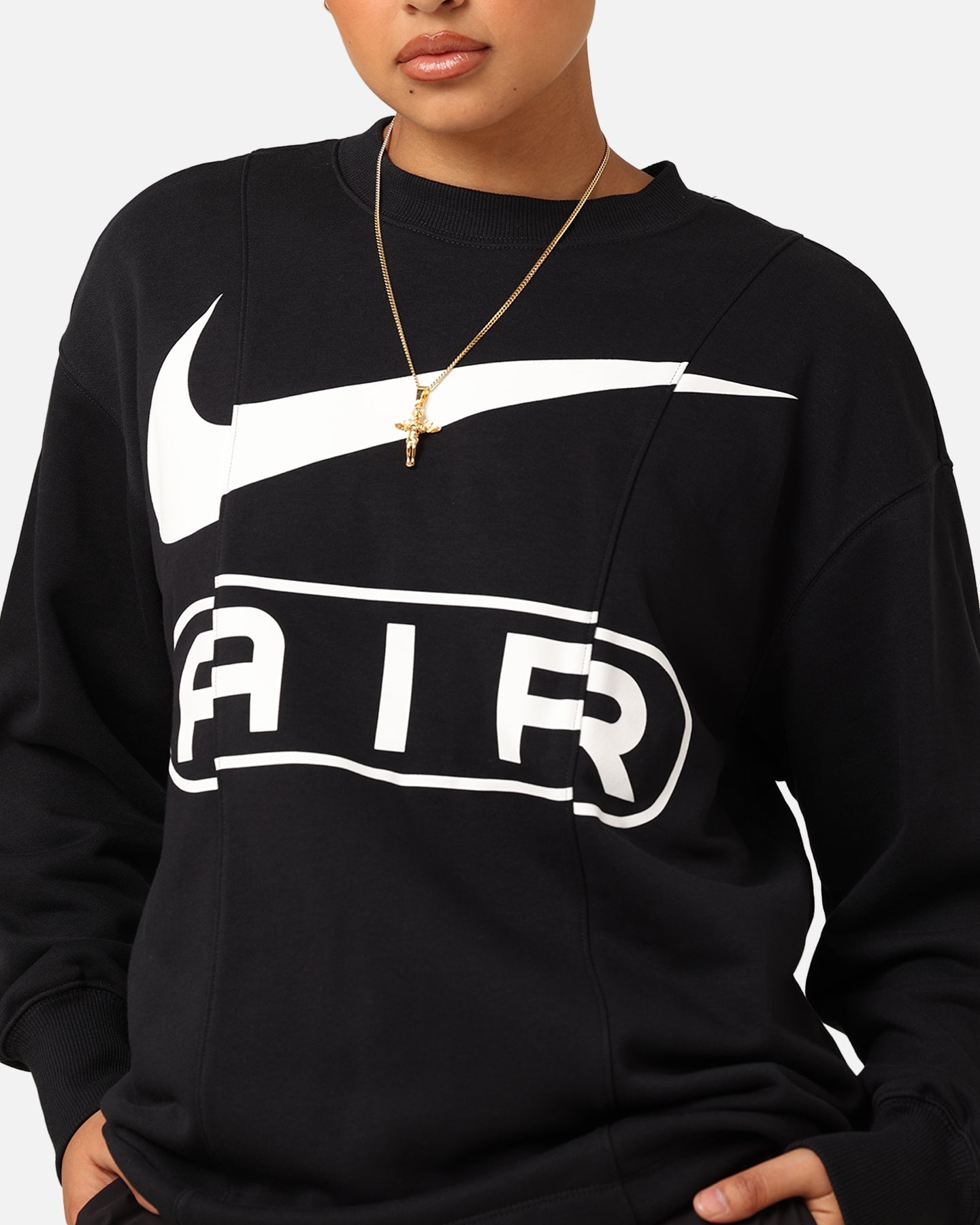 Nike Sportswear voor dameslucht overovergestelde fleece Crewneck Black/White