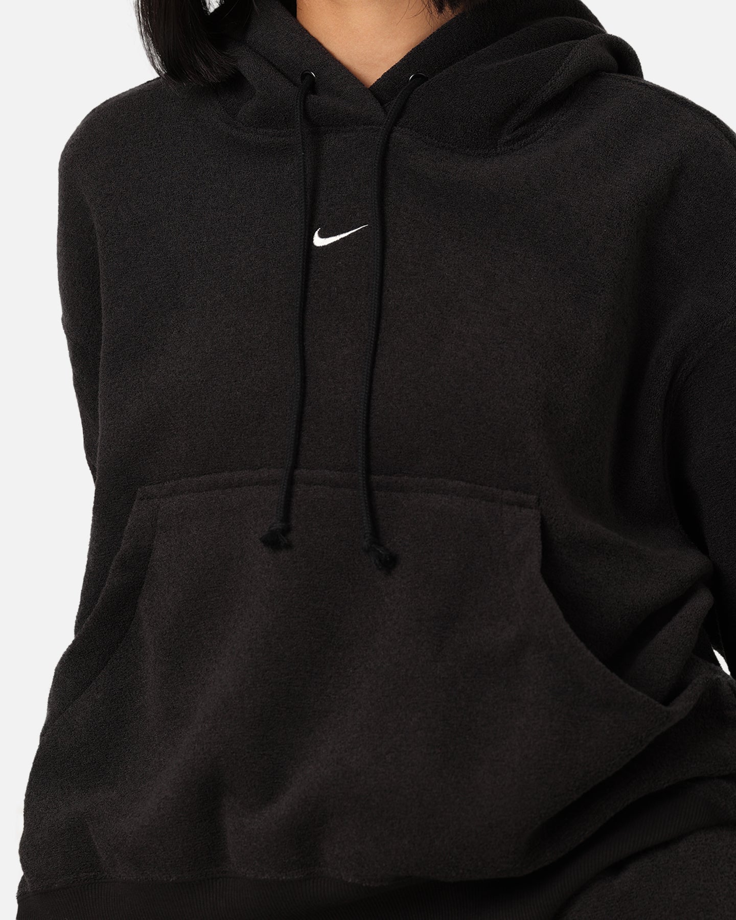 Nike kvinners sportsklær phoenix plysj store koselige fleece hettegenser svart/seil