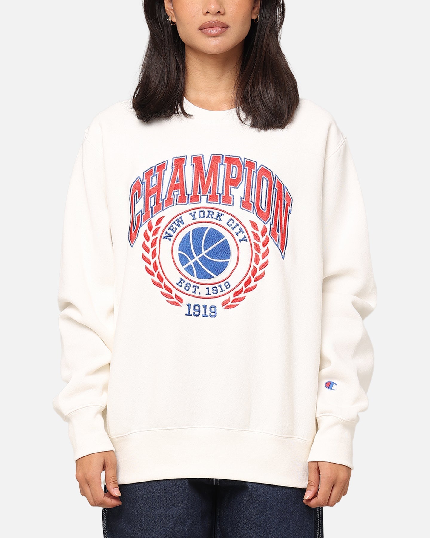 Champion Reverse Weave Field Basketball Crewneck White Ferrari