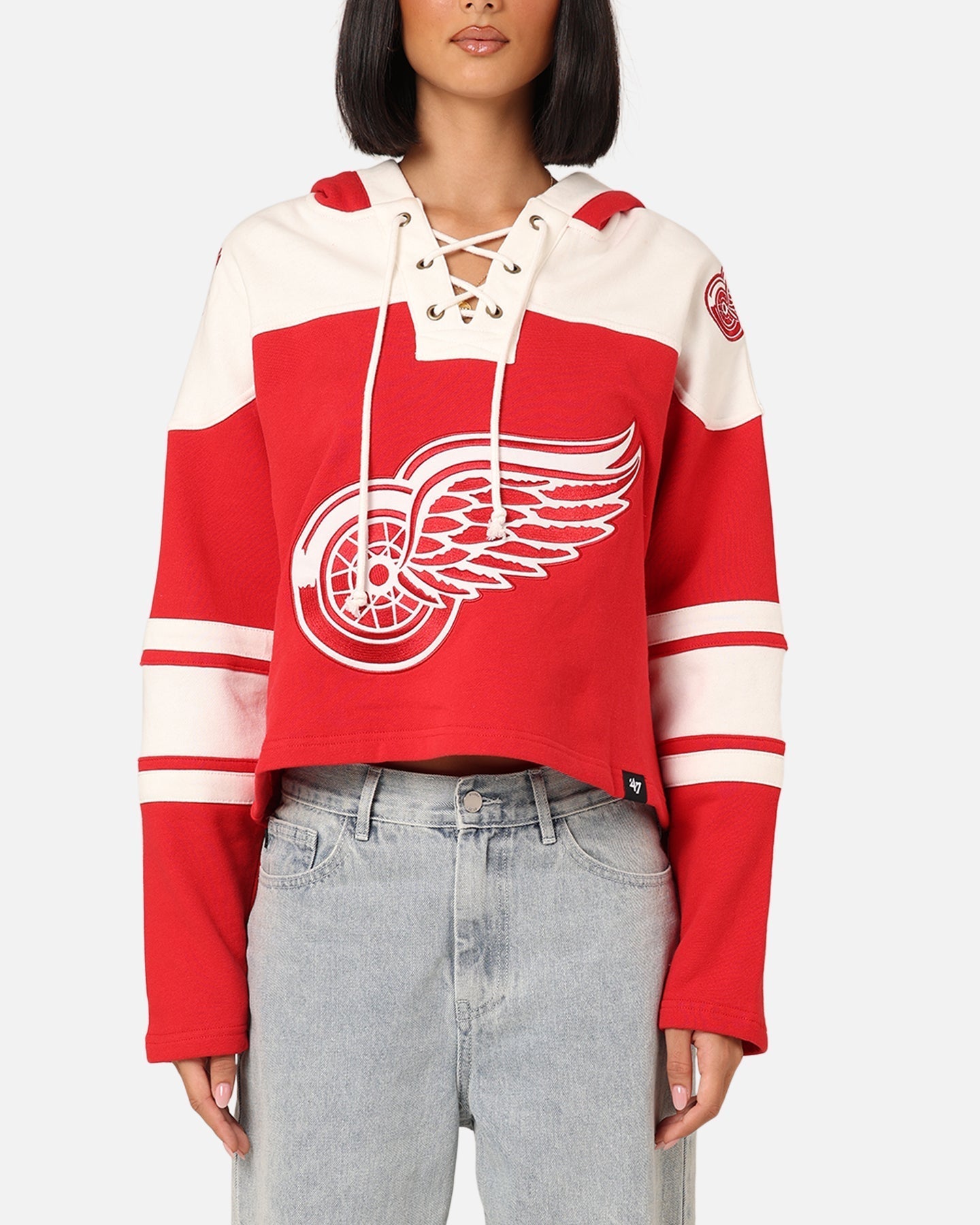 47 Brand Women's Detroit Red Wings Croped Lacer Hoodie Red