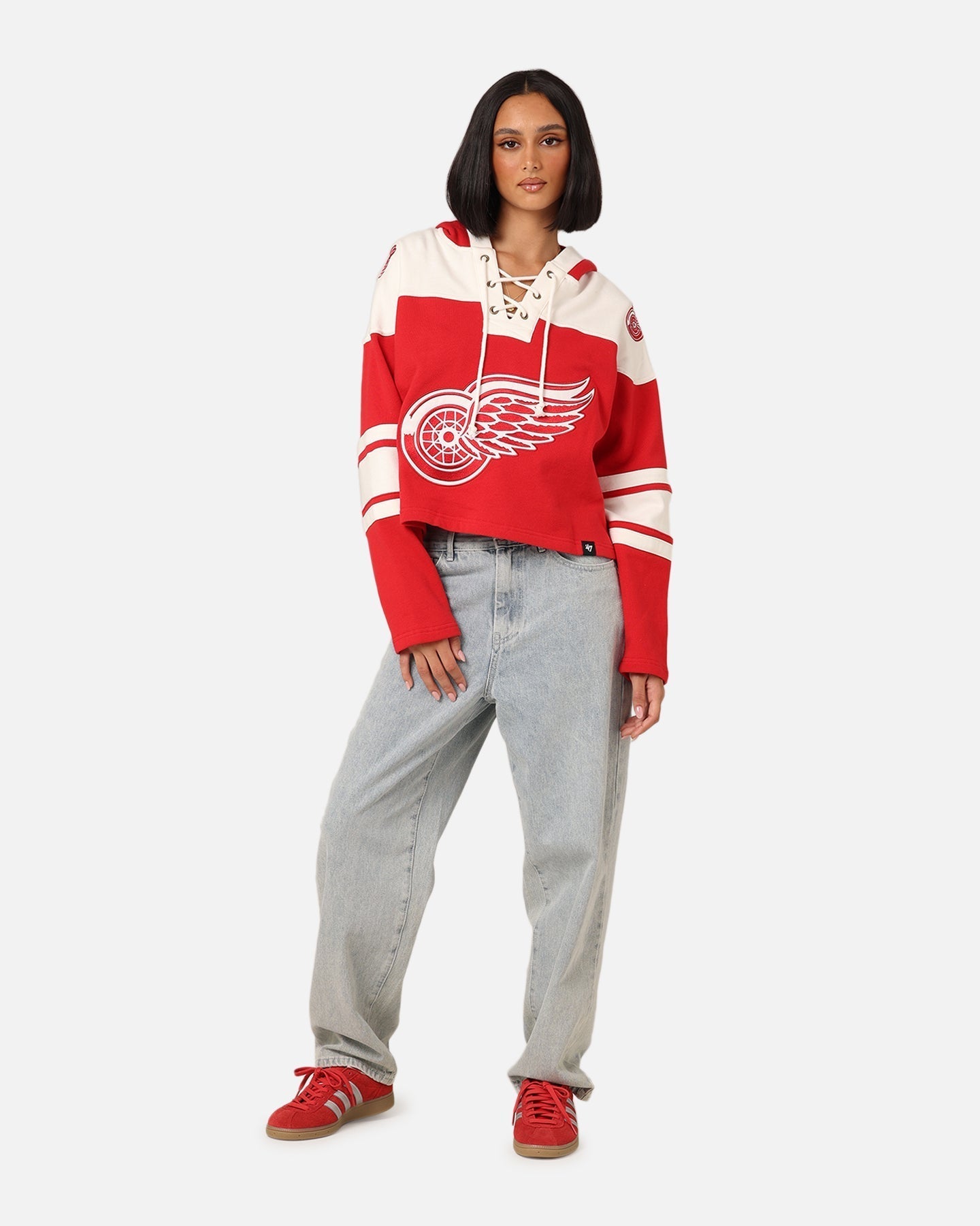 47 Brand Women's Detroit Red Wings Croped Lacer Hoodie Red