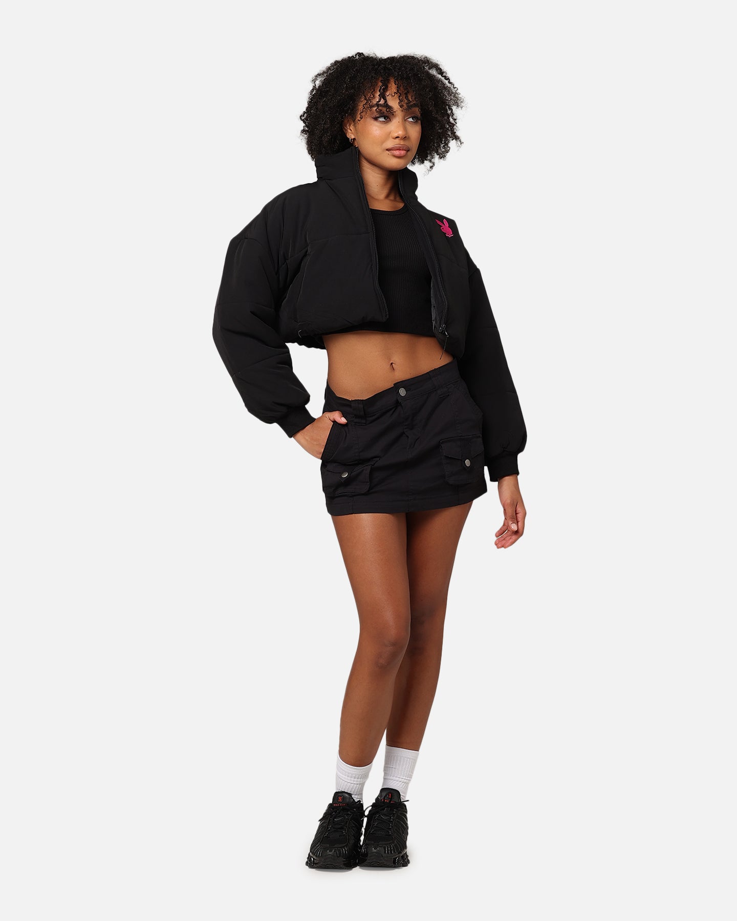 Playboy Bunny O Cropped Puffer Jacket Black