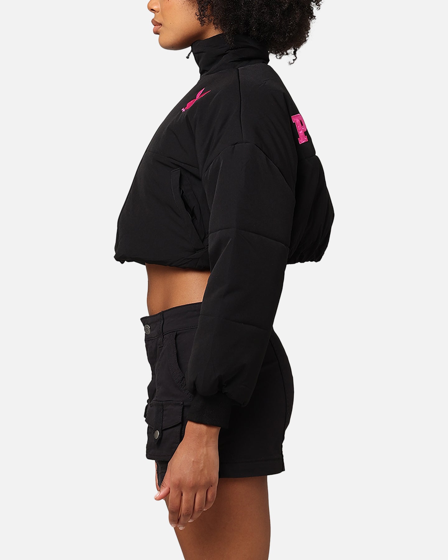 Playboy Bunny O Cropped Puffer Jacket Black