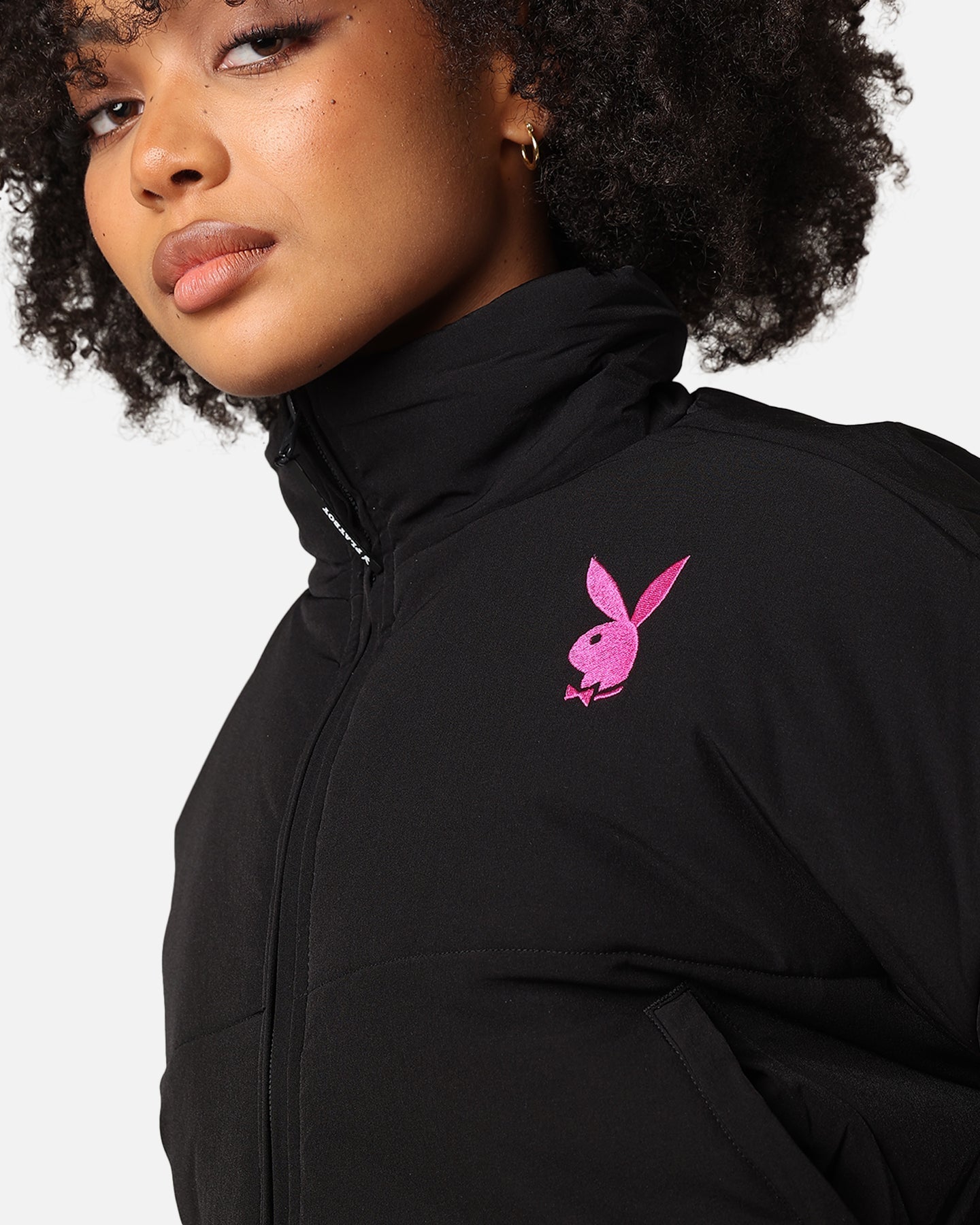 Playboy Bunny O Cropped Puffer Jacket Black