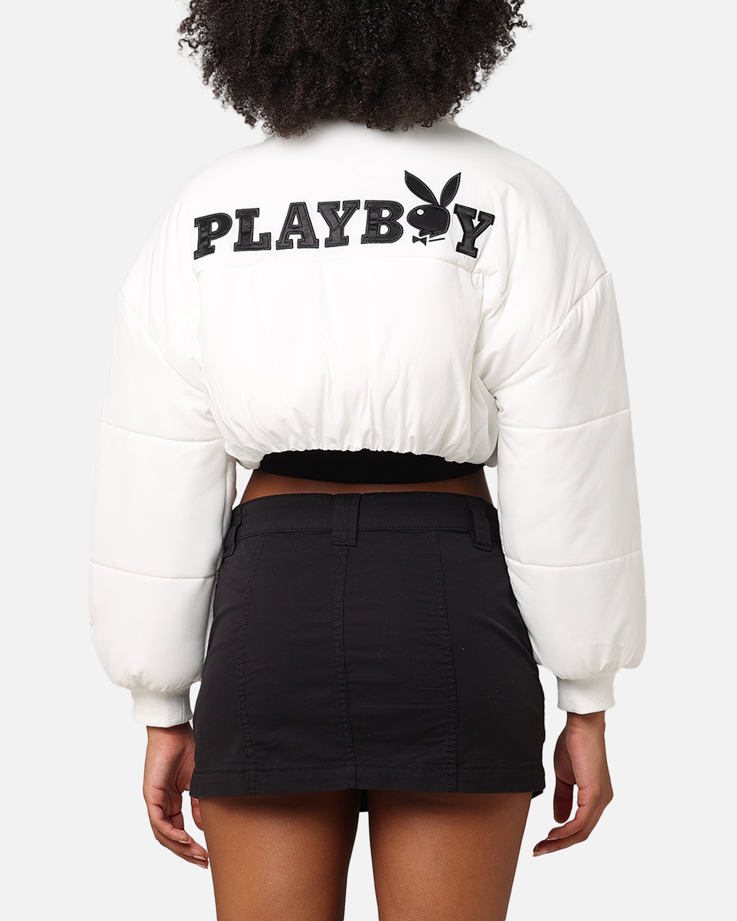 Playboy Bunny O Cropped Puffer Jacket White