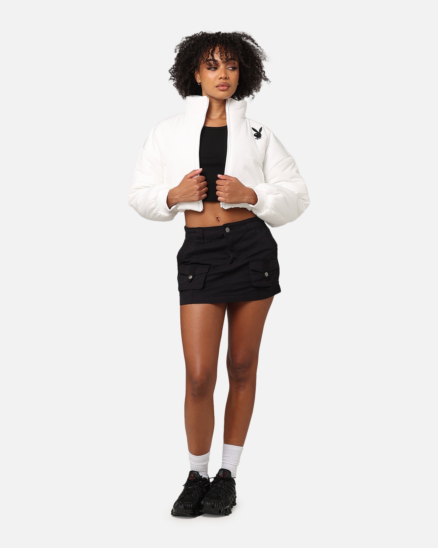 Playboy Bunny O Cropped Puffer Jacket White