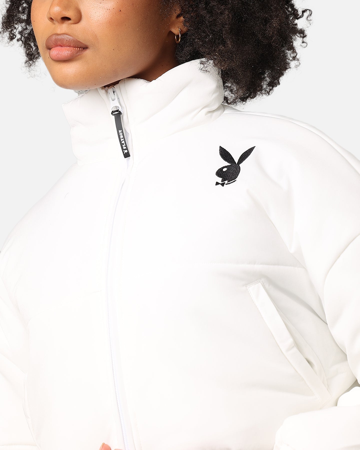 Playboy Bunny O Cropped Puffer Jacket White