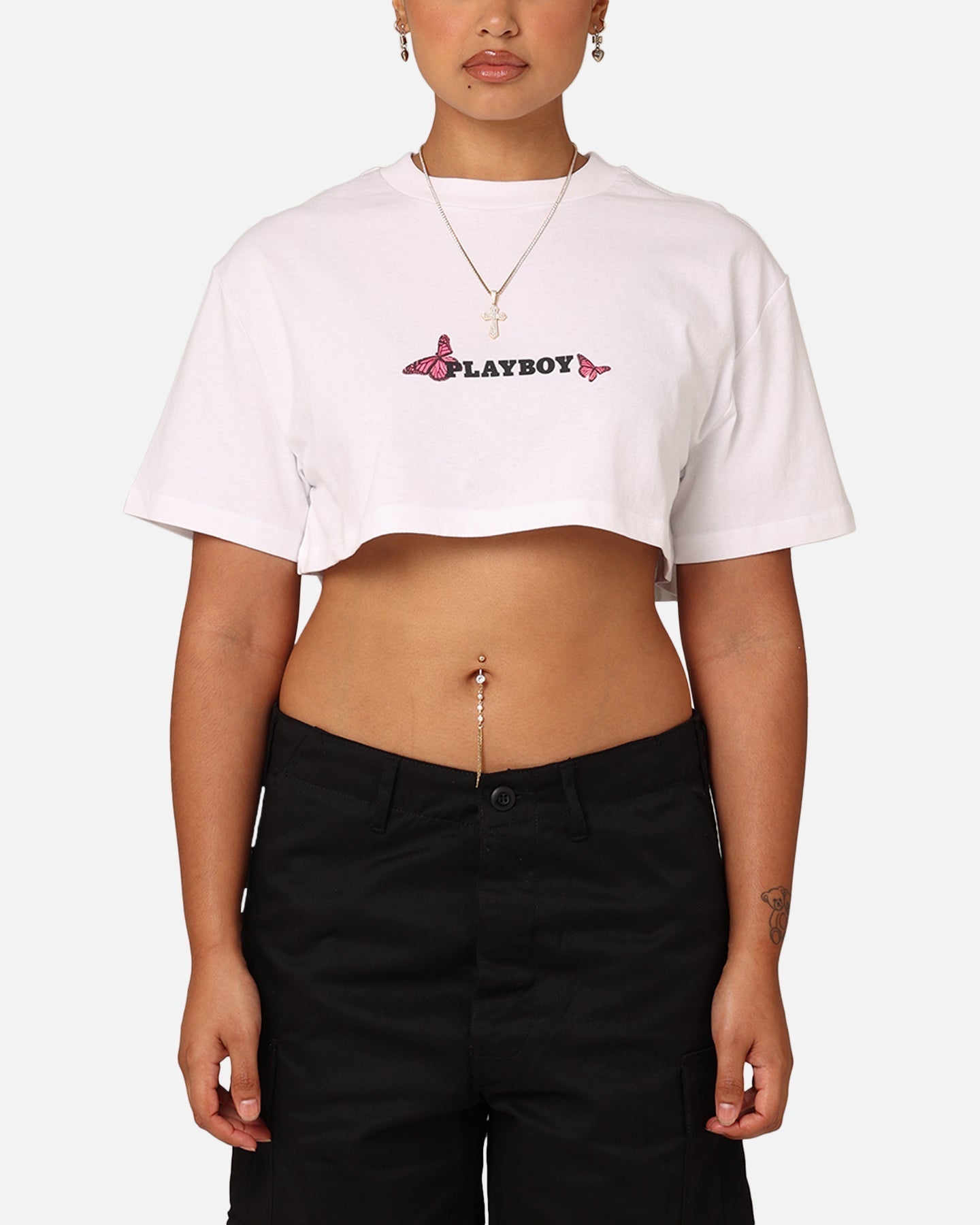 Playboy Women's SMU Cropped T-Shirt White