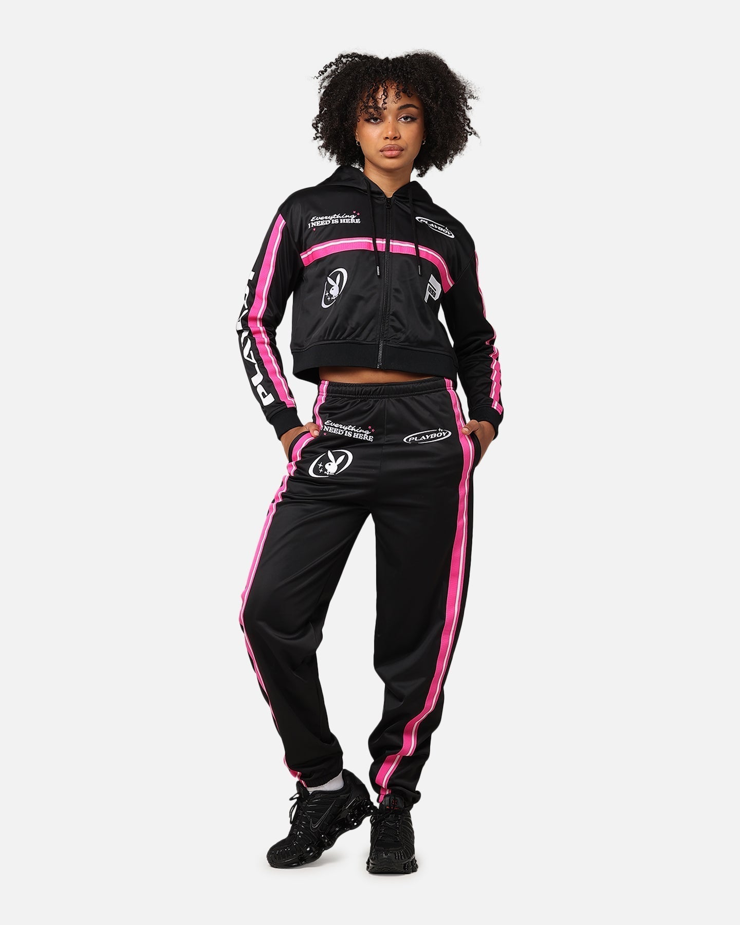 Playboy Women's Racing 1953 Cropped Zip Jacket Black