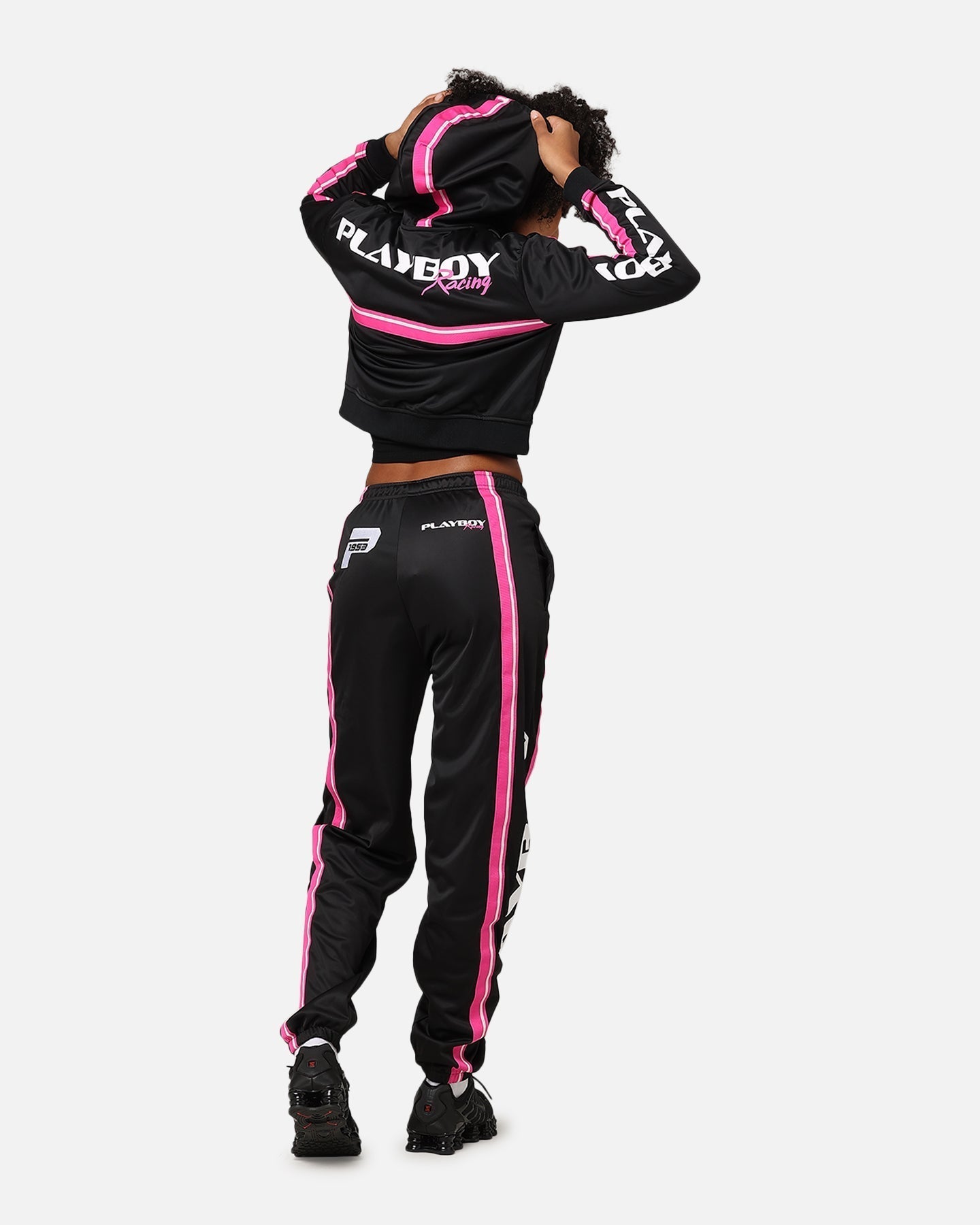 Playboy Women's Racing 1953 Cropped Reißverschluss Jacke schwarz