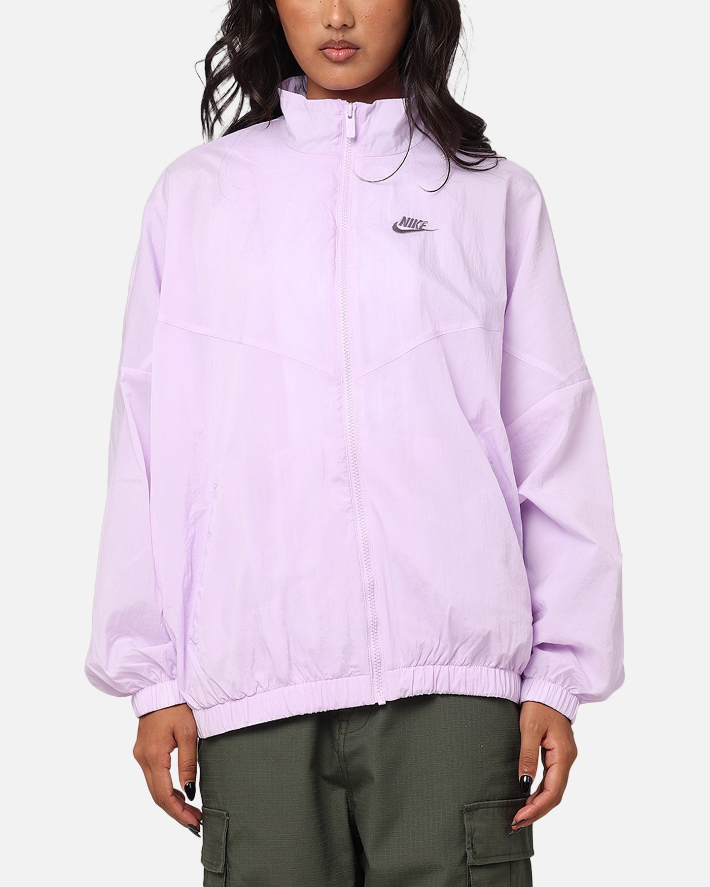 Nike dames sportkleding essentieel geweven windrunner jas violet mist/violet mist-daybreak