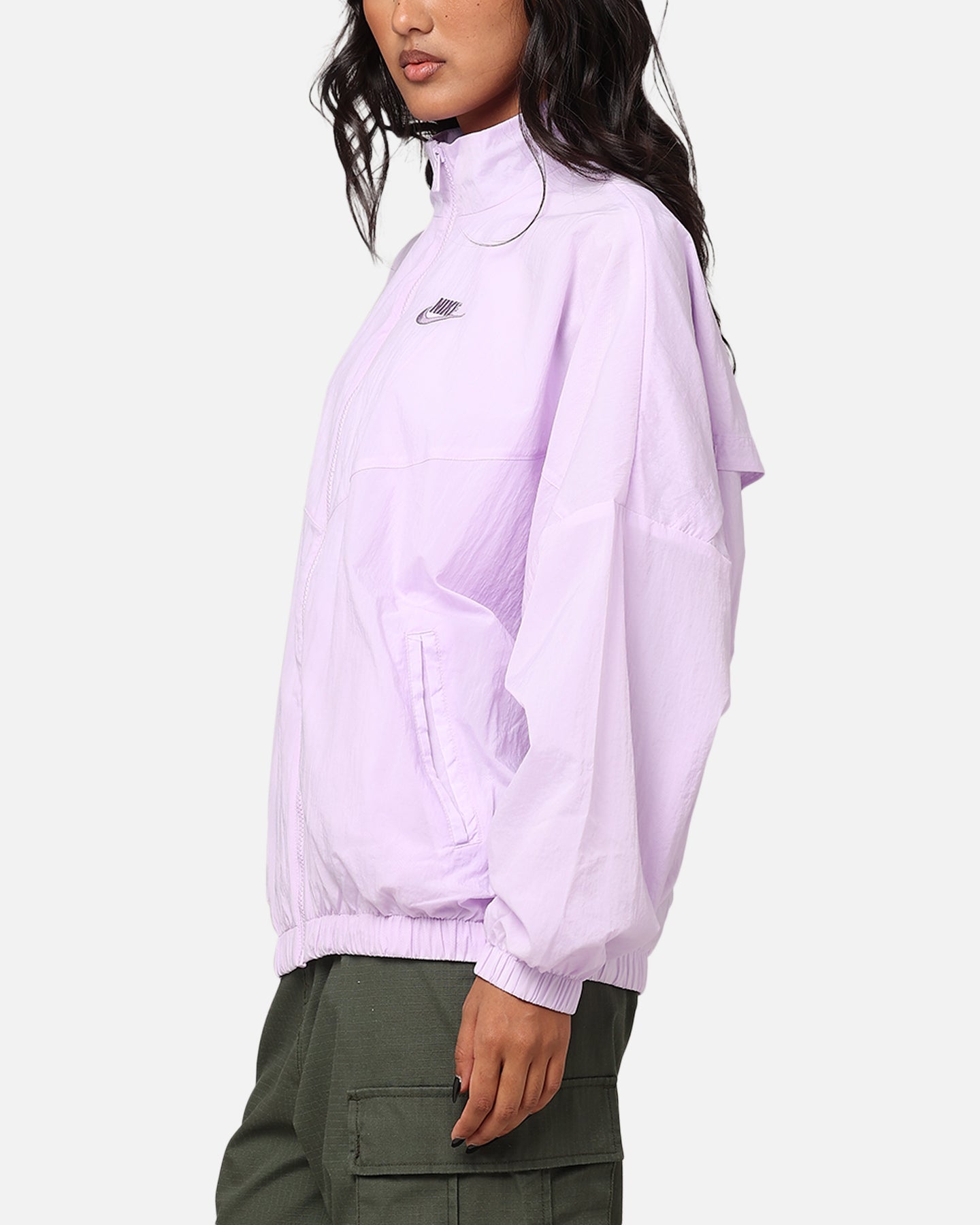 Nike dames sportkleding essentieel geweven windrunner jas violet mist/violet mist-daybreak