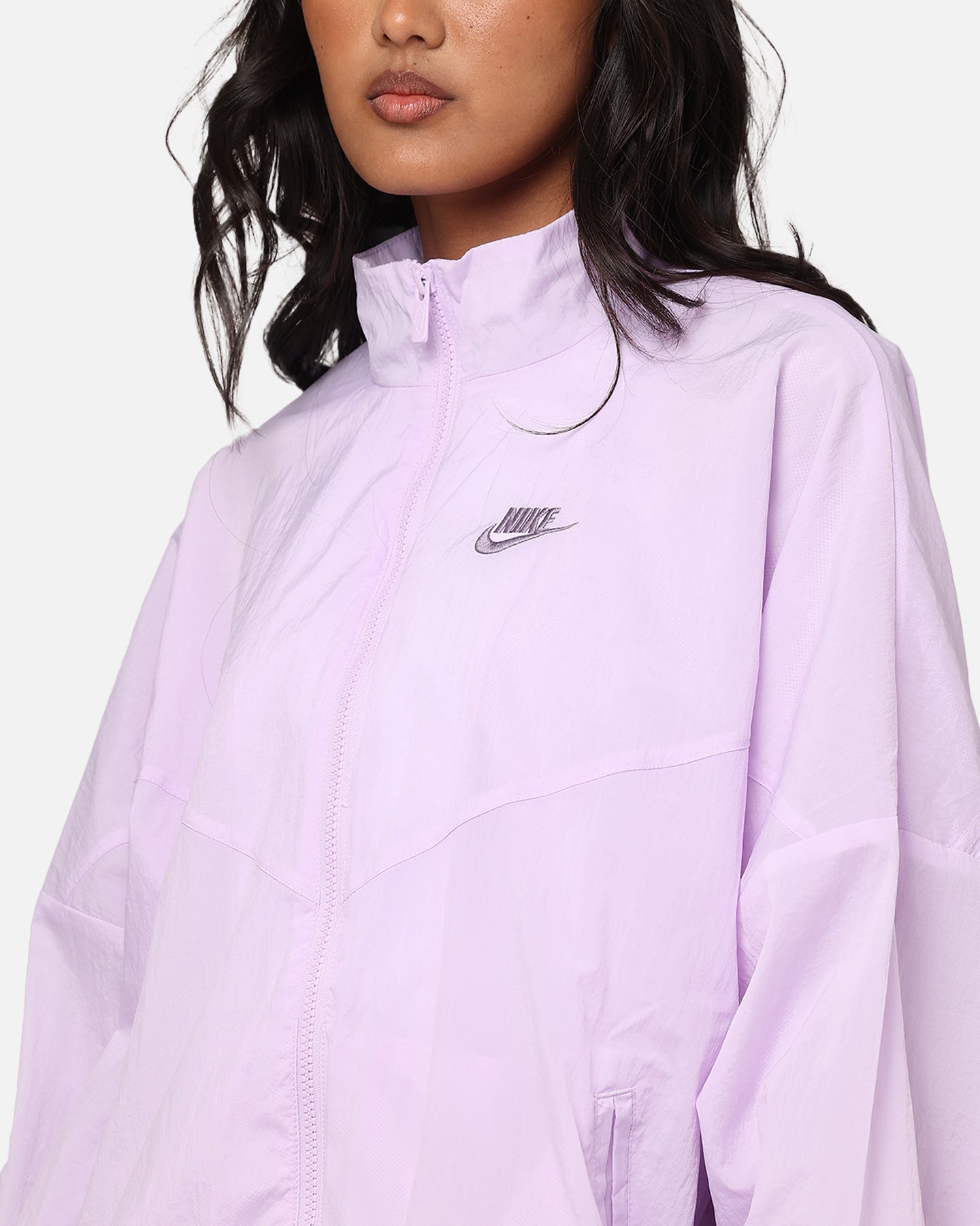 Nike dames sportkleding essentieel geweven windrunner jas violet mist/violet mist-daybreak