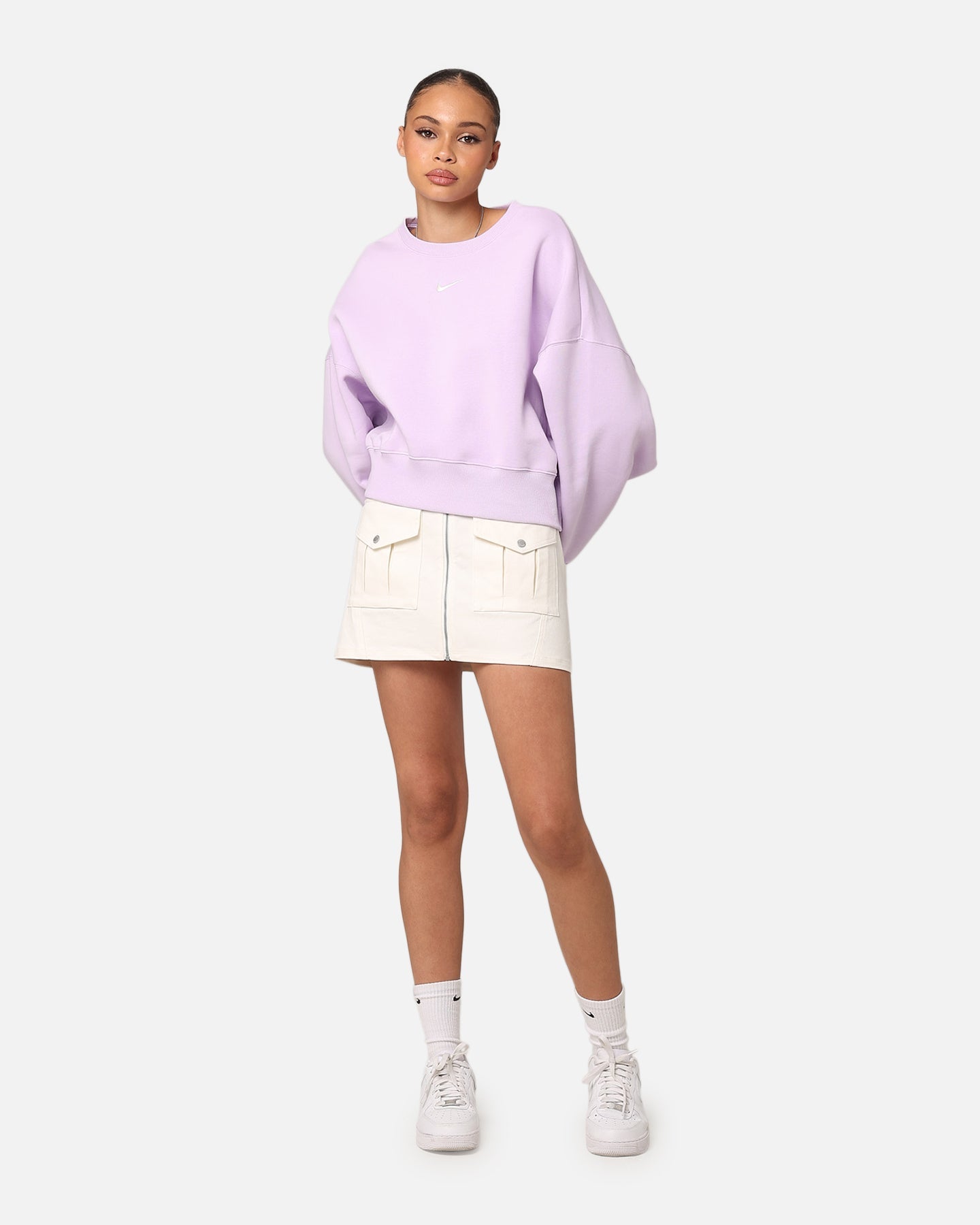 Nike dames sportkleding pheonix fleece oversized crewneck violet mist/zeil