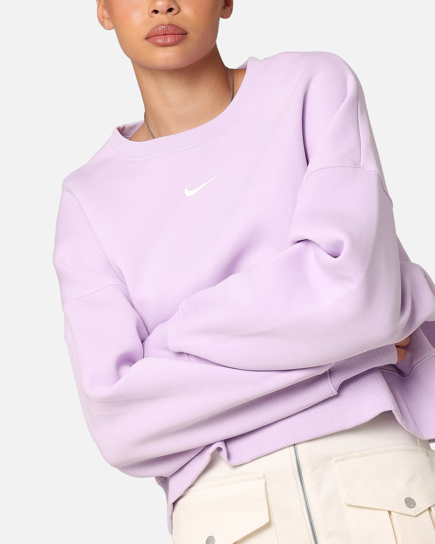 Nike kvinners sportsklær Pheonix Fleece Overdimensjonert crewneck Violet Mist/Sail