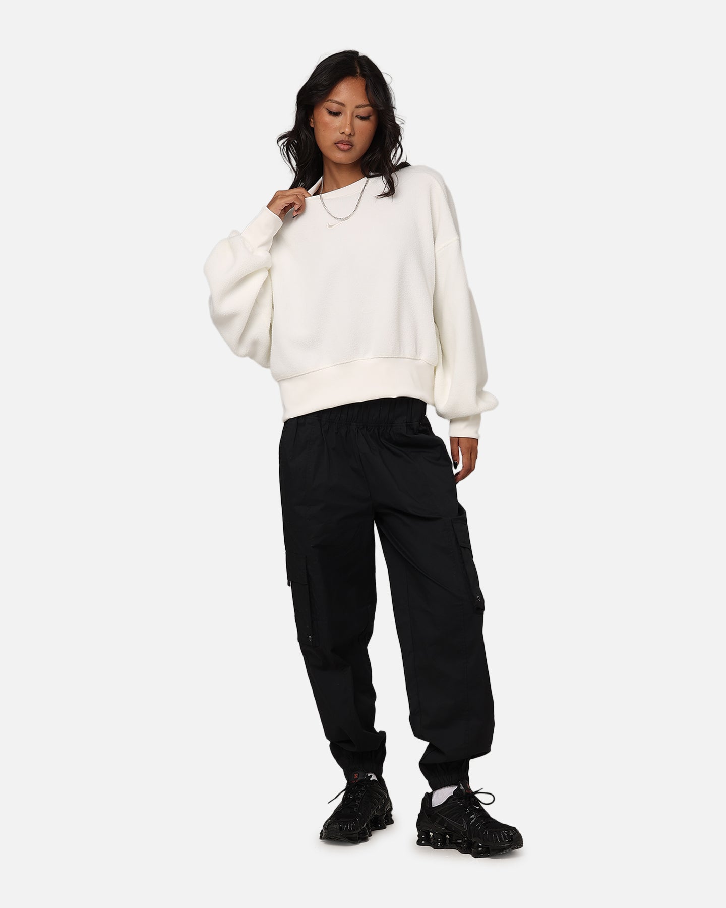 Nike kvinners sportsklær plysj mod beskåret crewneck seil/lt orewood brun