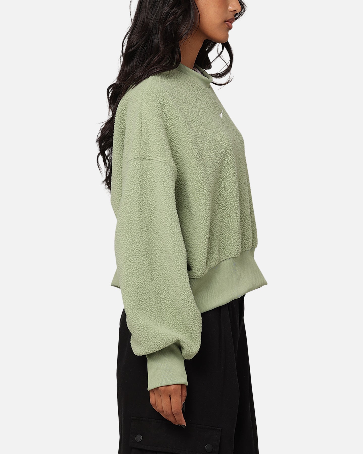 Nike dames sportkleding pluche mod bijgesneden crewneck -olie groen/zeil