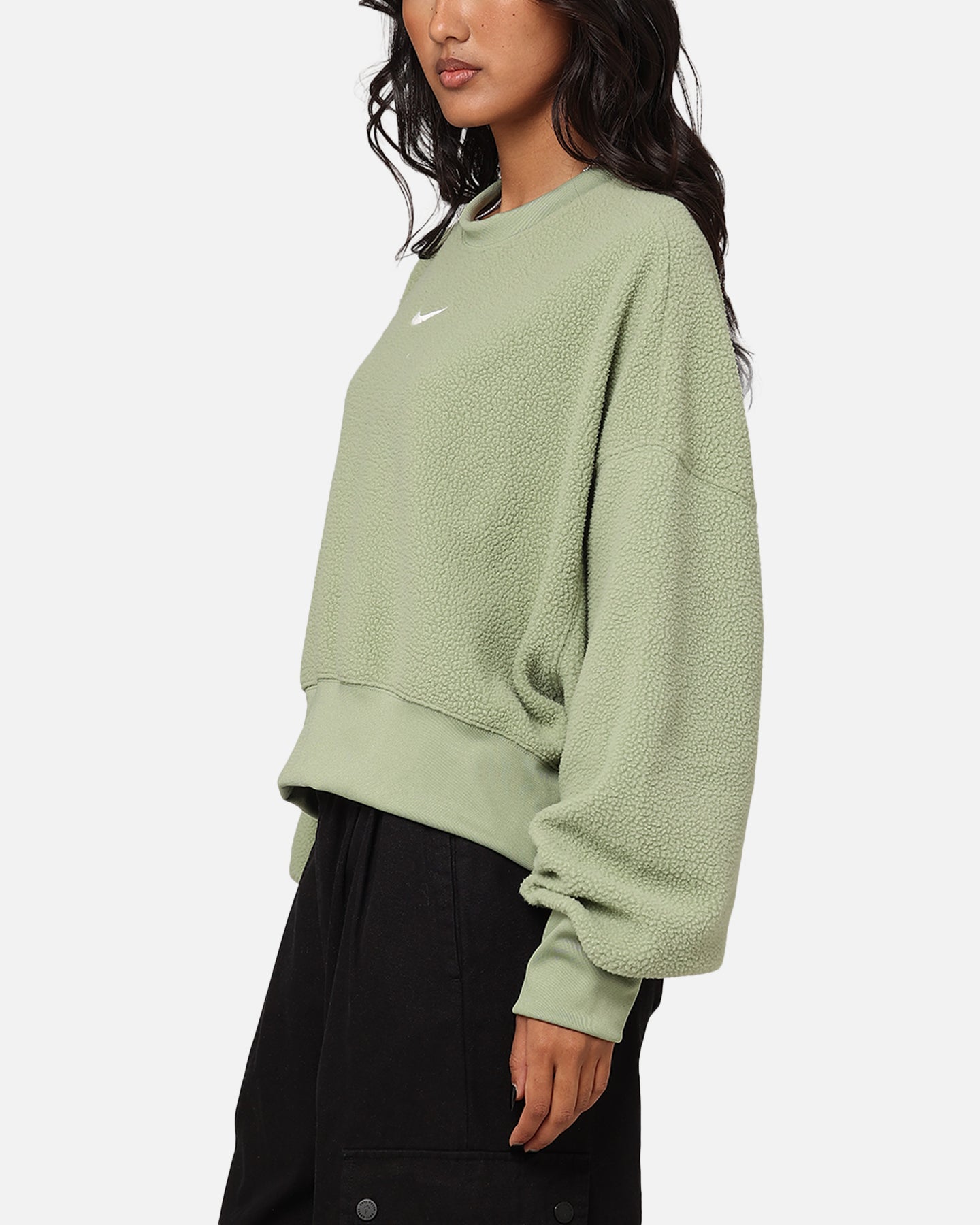 Nike Women's Sportswear Plush Mod Croped Crewneck Oil Green/Sail