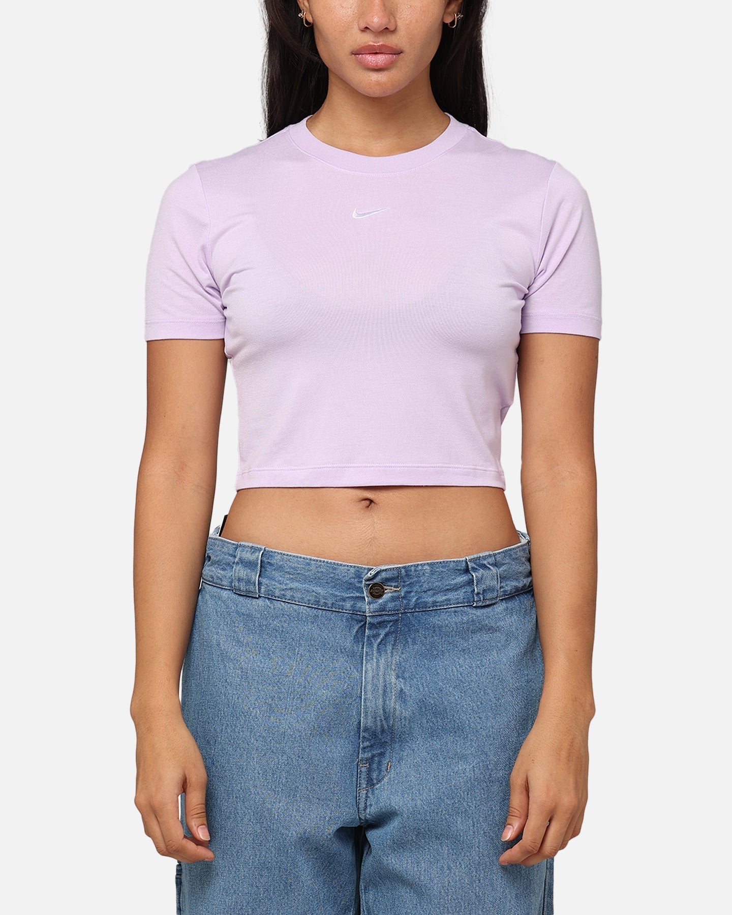 Dámske športové oblečenie Nike Essential Slim Slim Cropped Trilet Fialová hmla/biela