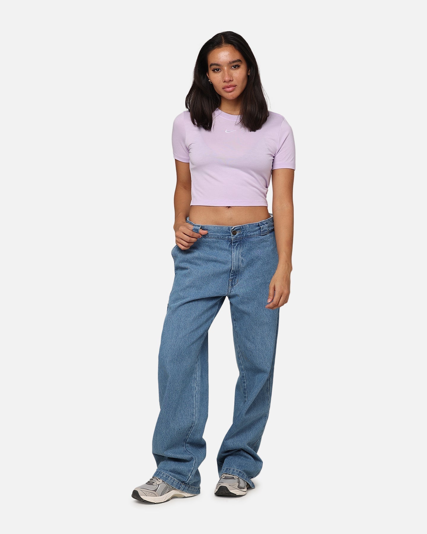 Dámske športové oblečenie Nike Essential Slim Slim Cropped Trilet Fialová hmla/biela