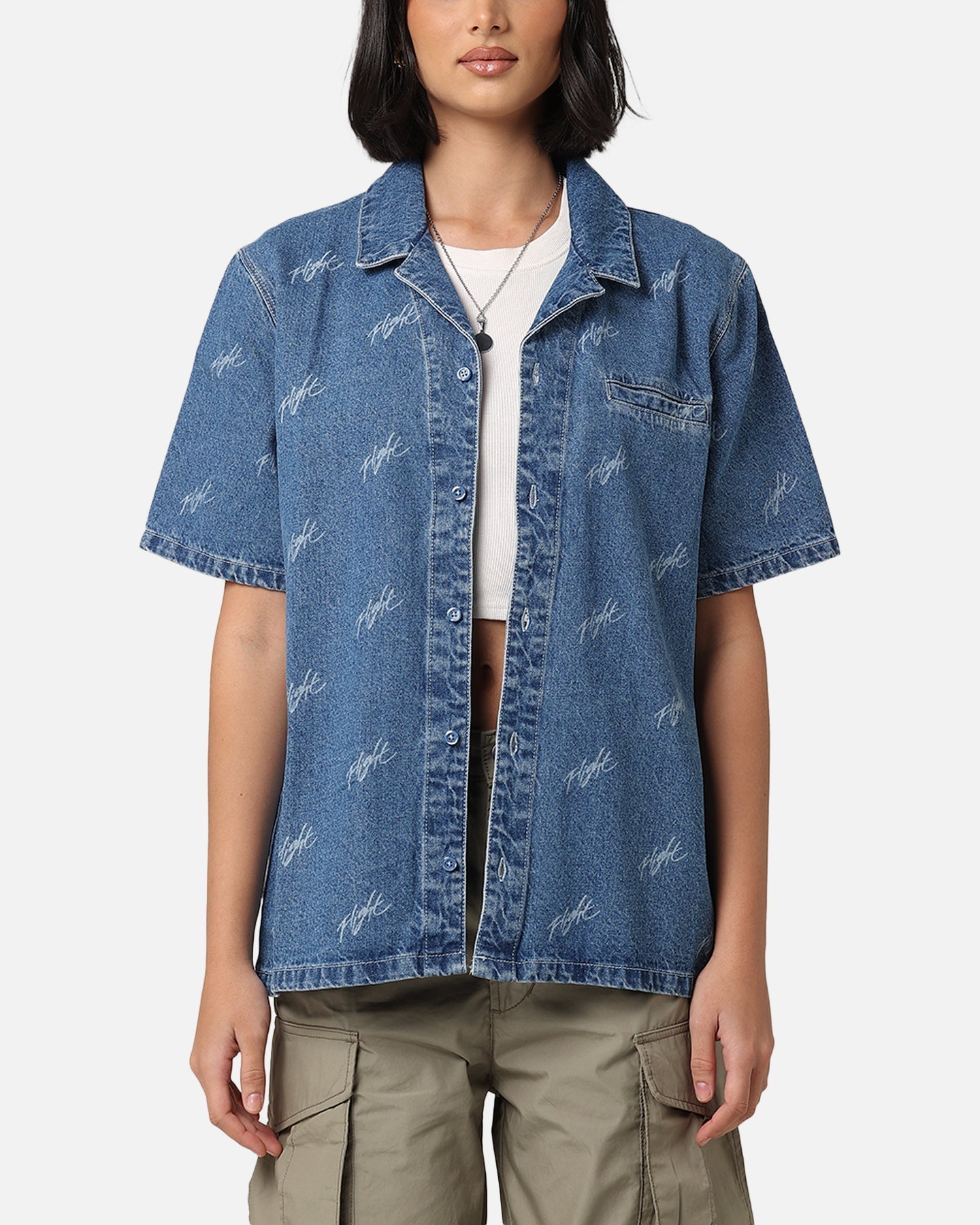 Jordanische Frauen gewebt Denim Top Stone Blau