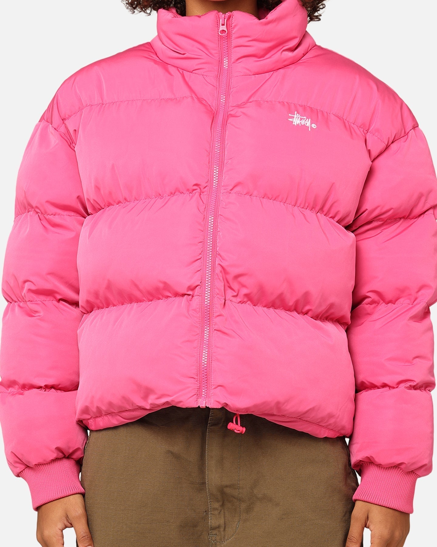 StÃ¼ssy Women's Graffiti Cropped Puffer Jacket Bubblegum