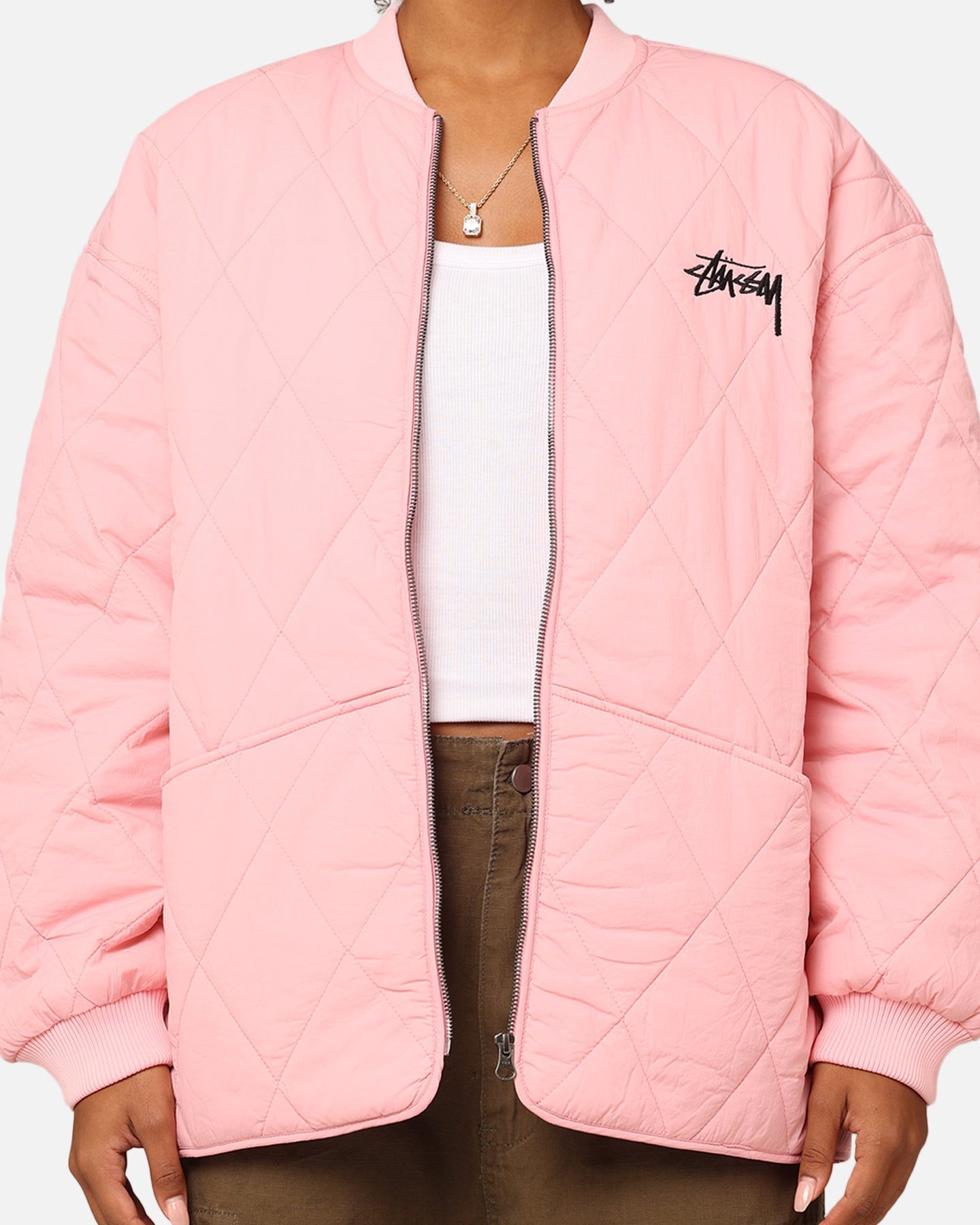 StÃ¼ssy Women's Stock Crown Quilted Jacket Pink