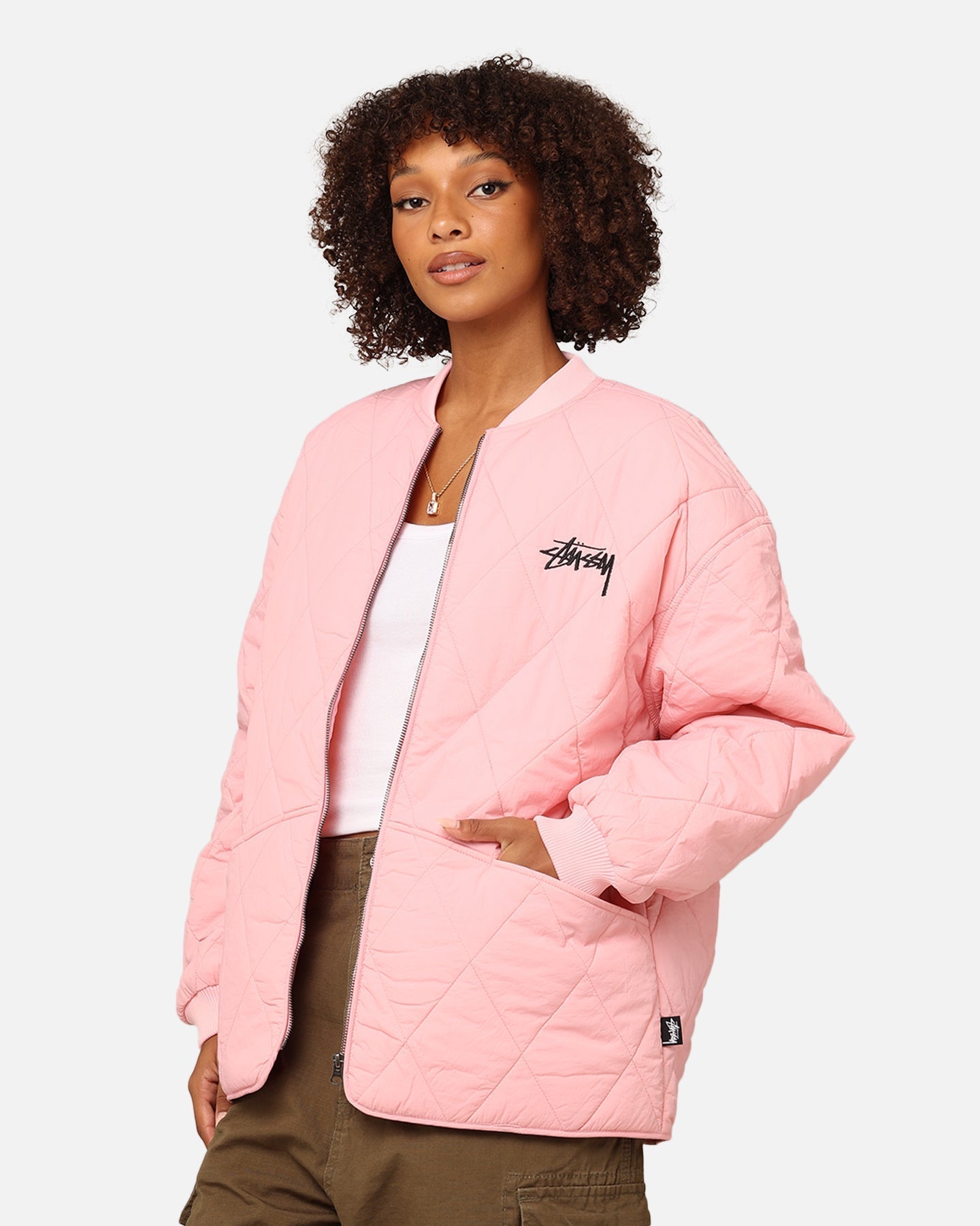 Veste matelasrée de la couronne de stock féminine en rose