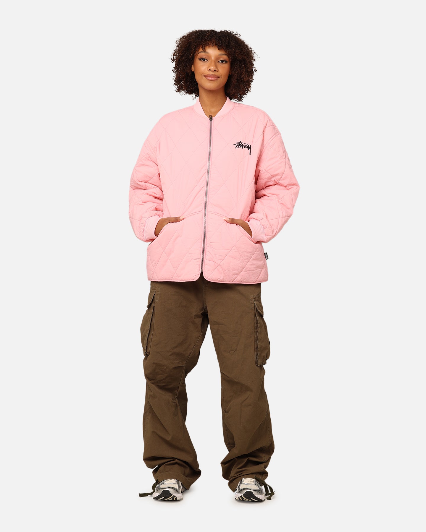 Veste matelasrée de la couronne de stock féminine en rose