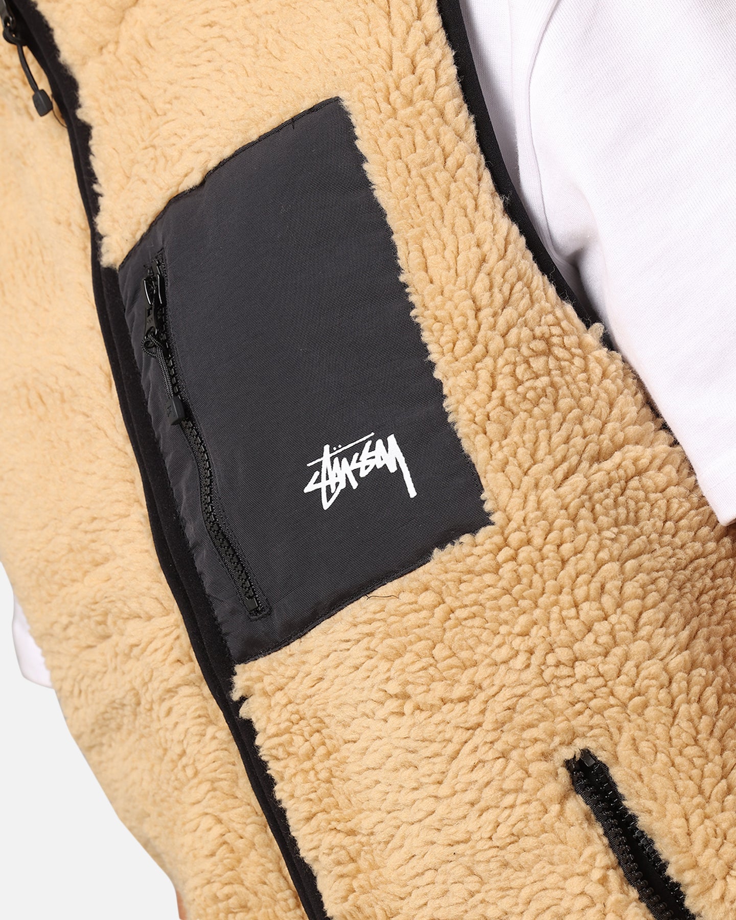 StÃ¼ssy 8 Ball Sherpa Reversible Vest Tan