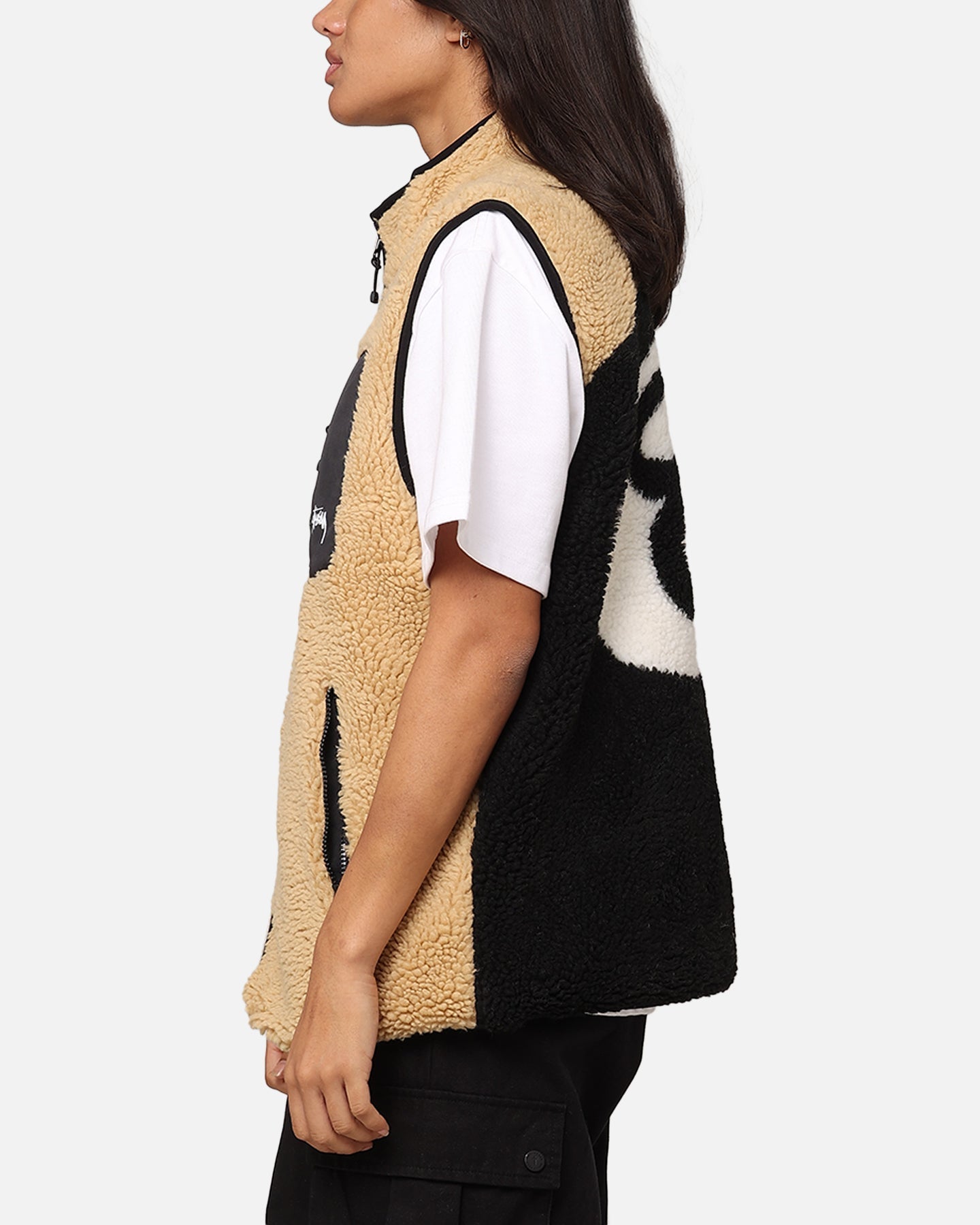 StÃ¼ssy 8 Ball Sherpa Reversible Vest Tan