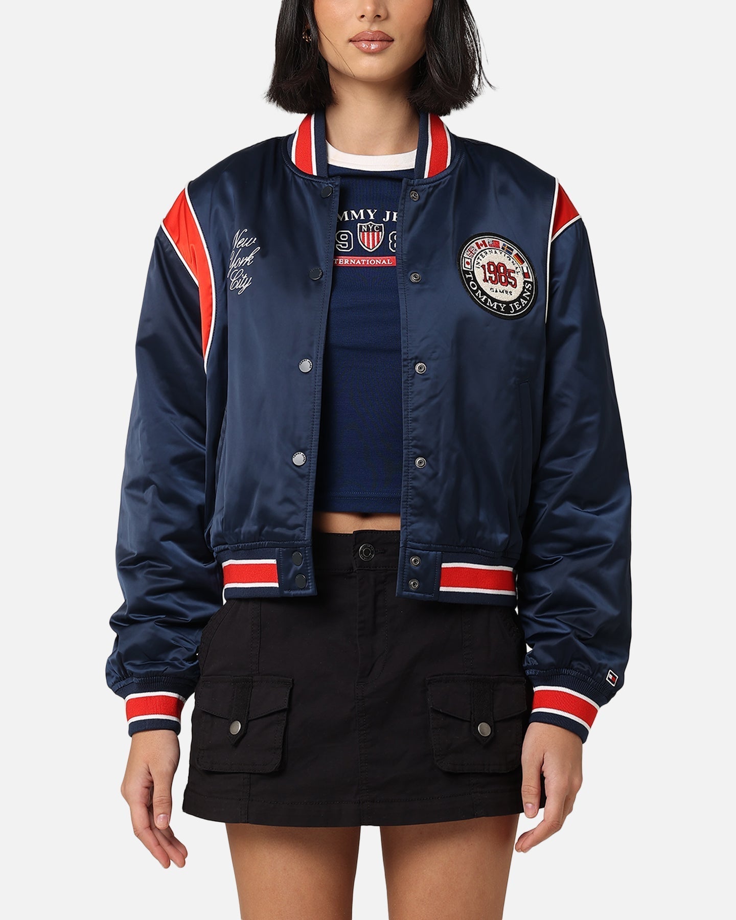 Tommy Jeans Kvinners TJW Archive Games Satin Bomber Jacket Twilight Indigo