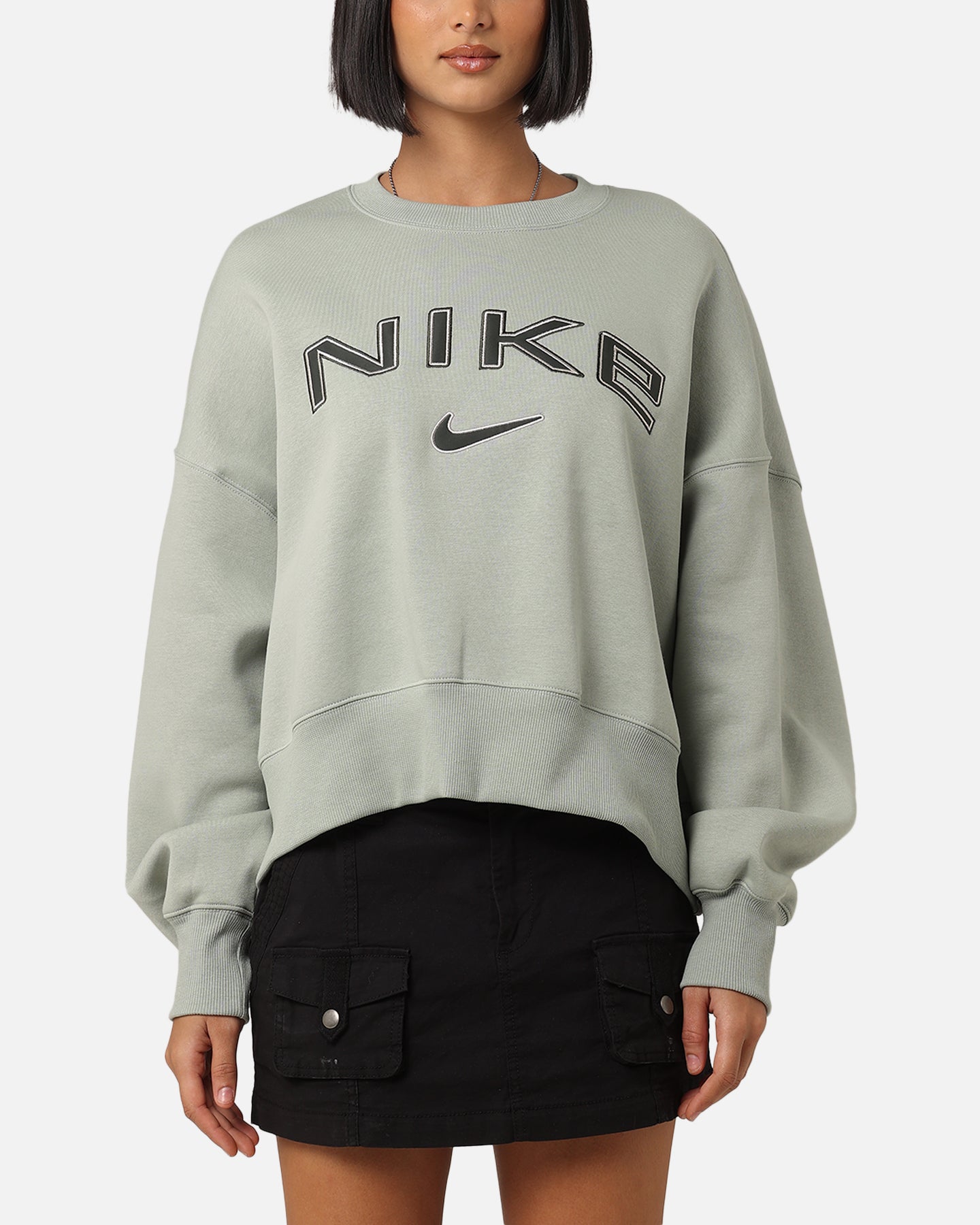 Nike Women's Sportswear Pheonix Fleece surdimensionné Logo Crewneck Jade Horizon / Light Orewood Brown