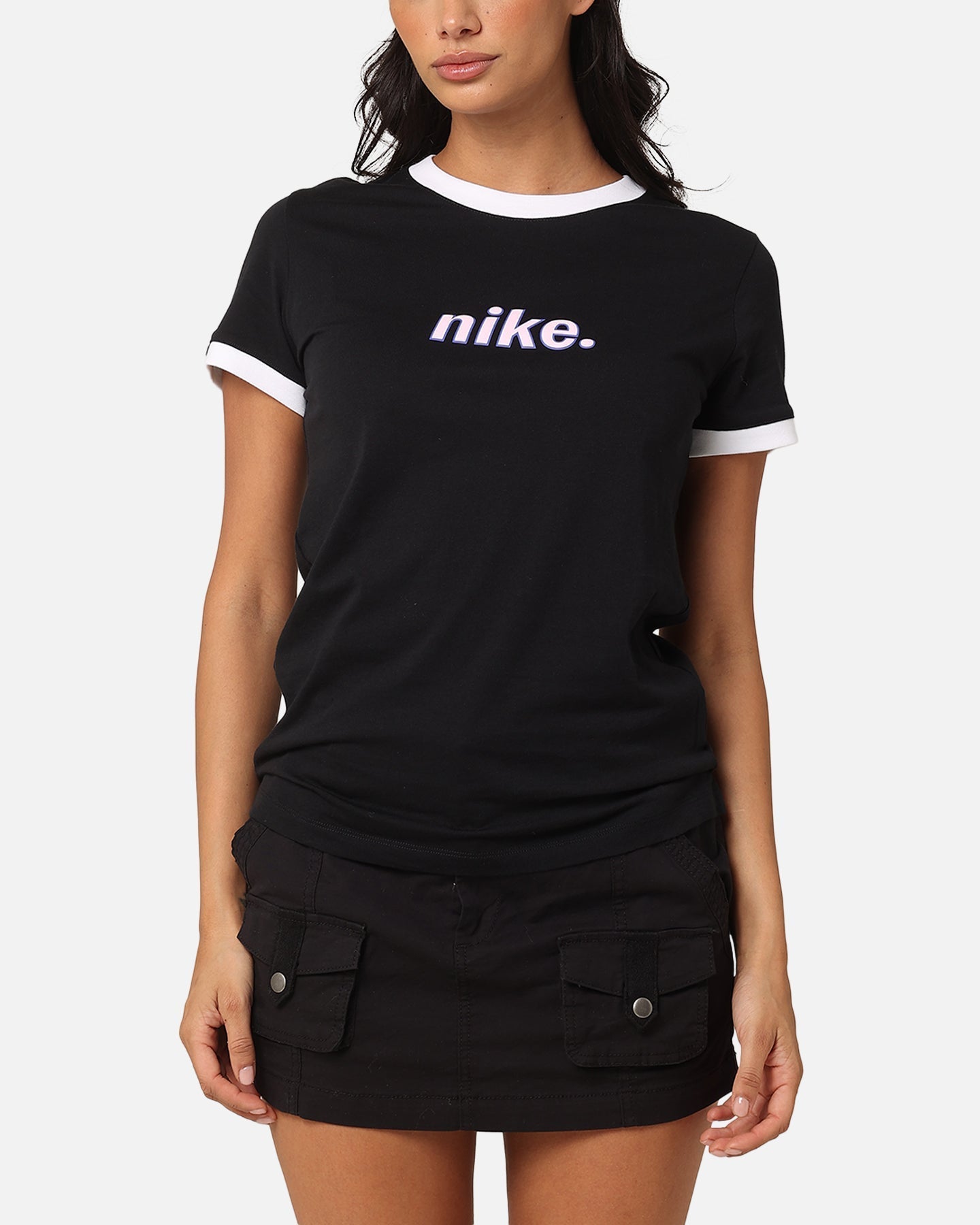 Nike Damen Sportswear Ringer T-Shirt Schwarz/Weiß