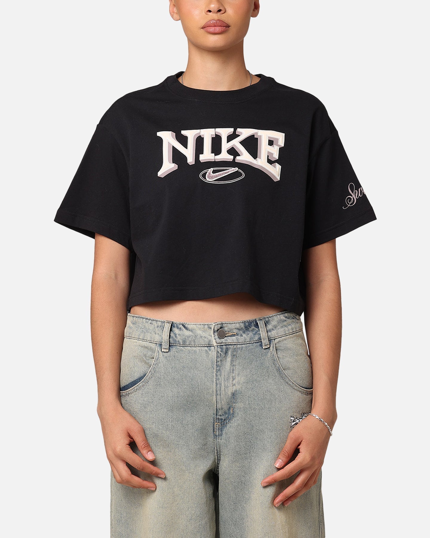 Nike Women's Sportswear Loose Varsity Cropped T-Shirt Black