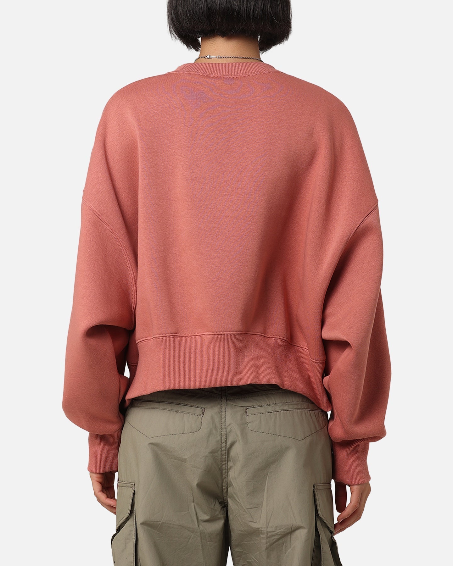 Nike ženska sportska odjeća Pheonix Fleece Preveliki logotip Crewneck Canyon Pink/Light Orewood Brown