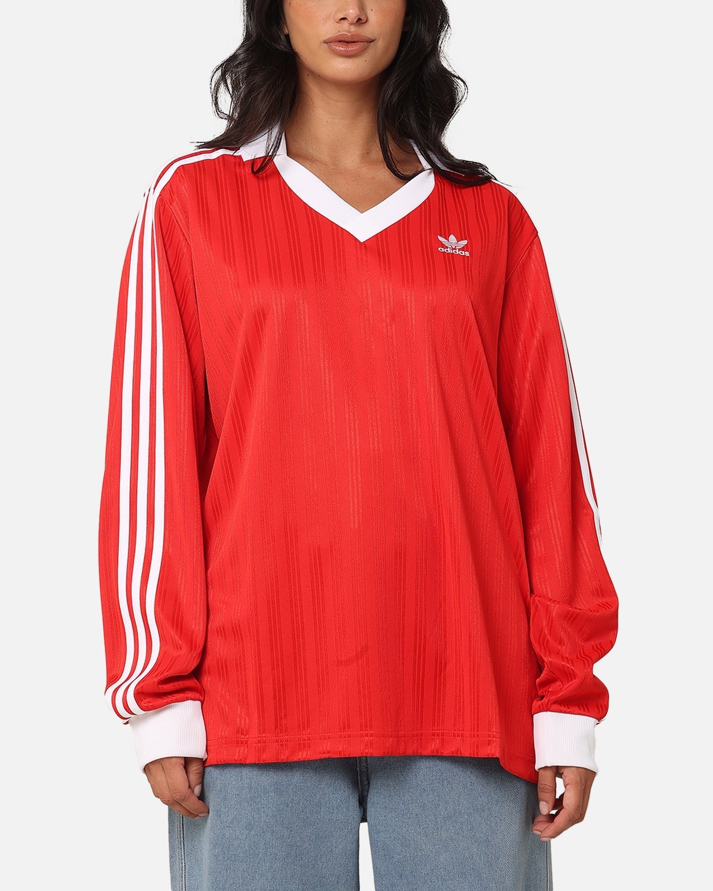 Adidas pique long ärmefußball poloshirt besser scharlachrot