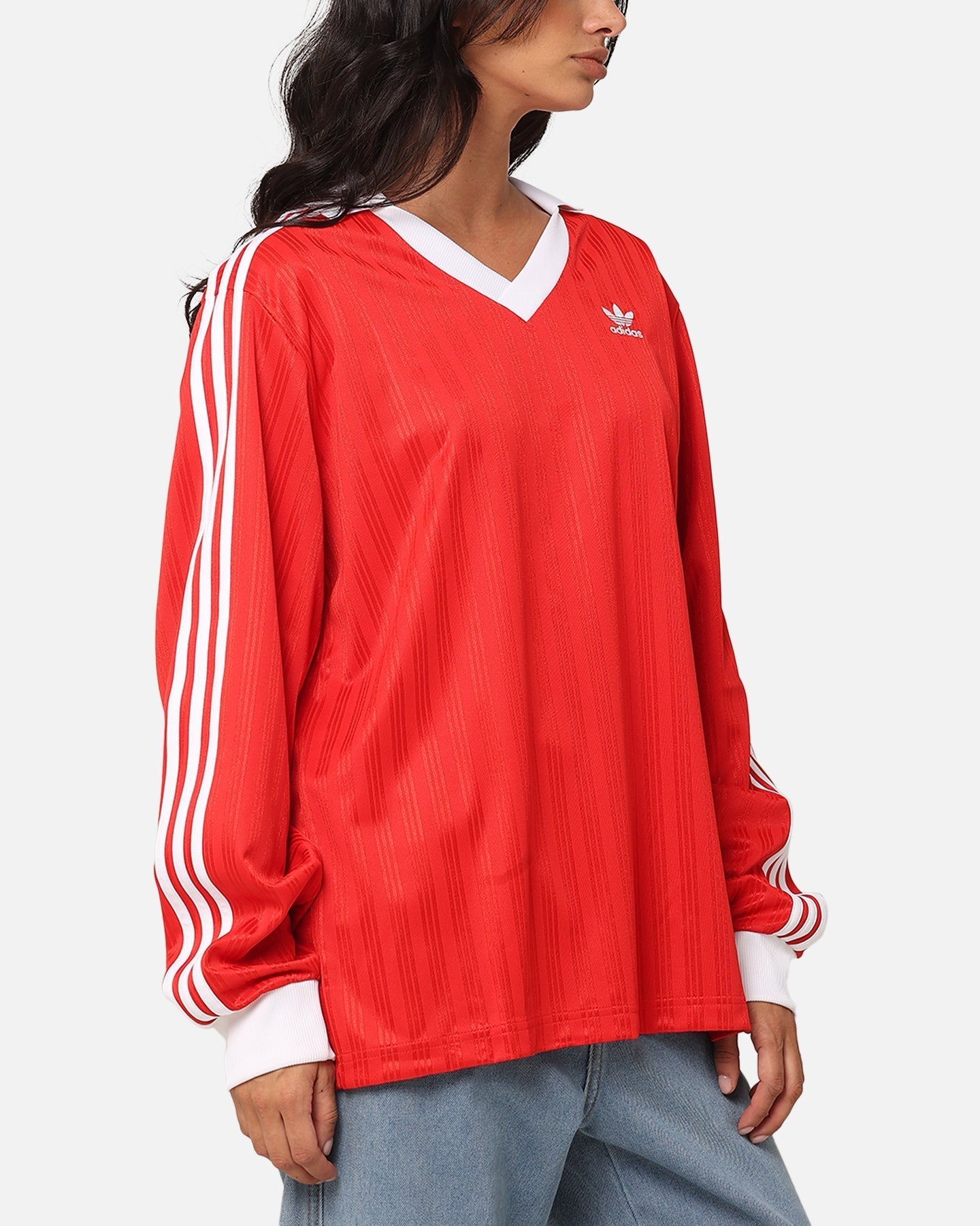 Adidas Pique Long Sleeve Football Polo Shirt Better Scarlet