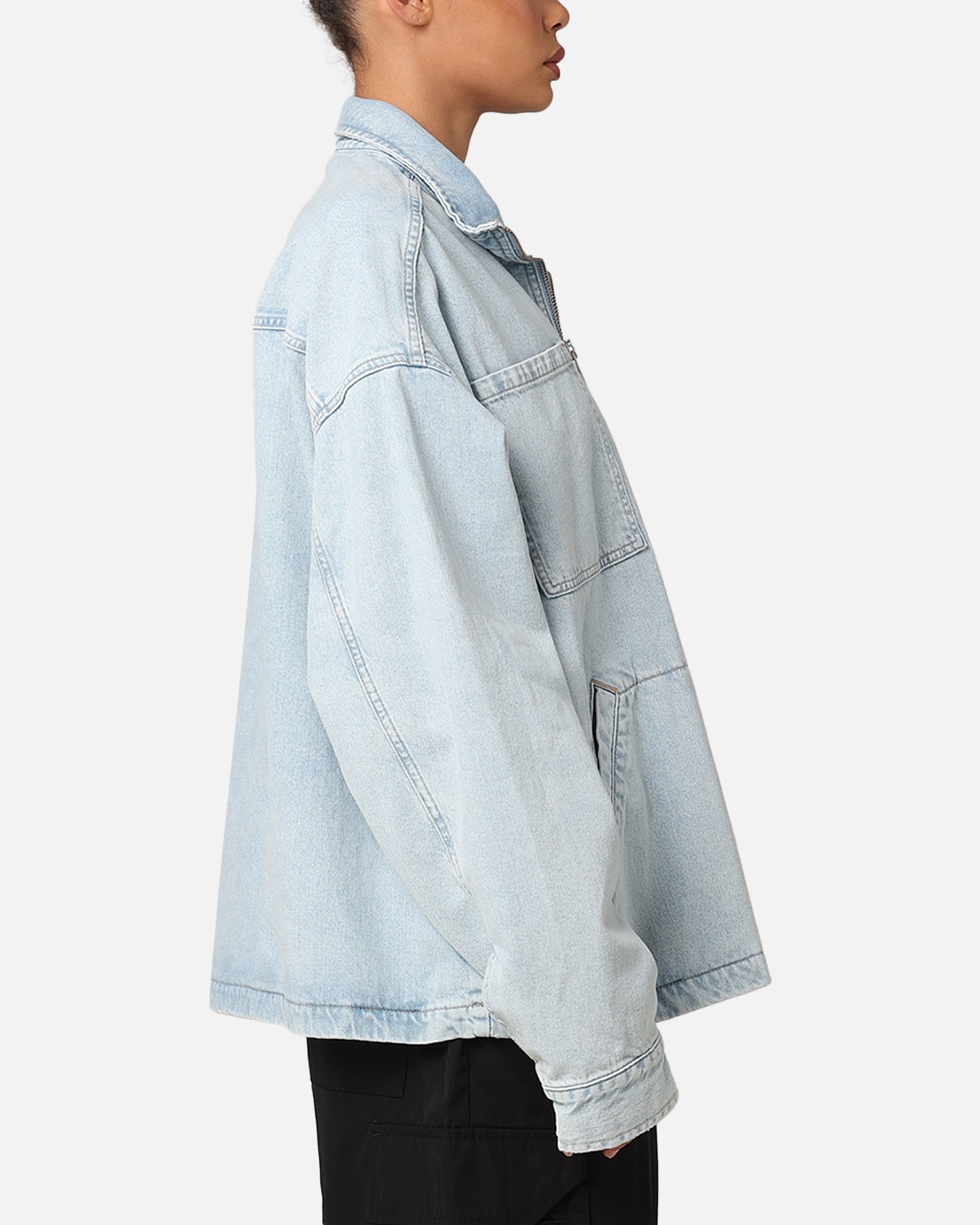 Calvin Klein Denim Pop Over Quarter Zip Jacket Light Blue